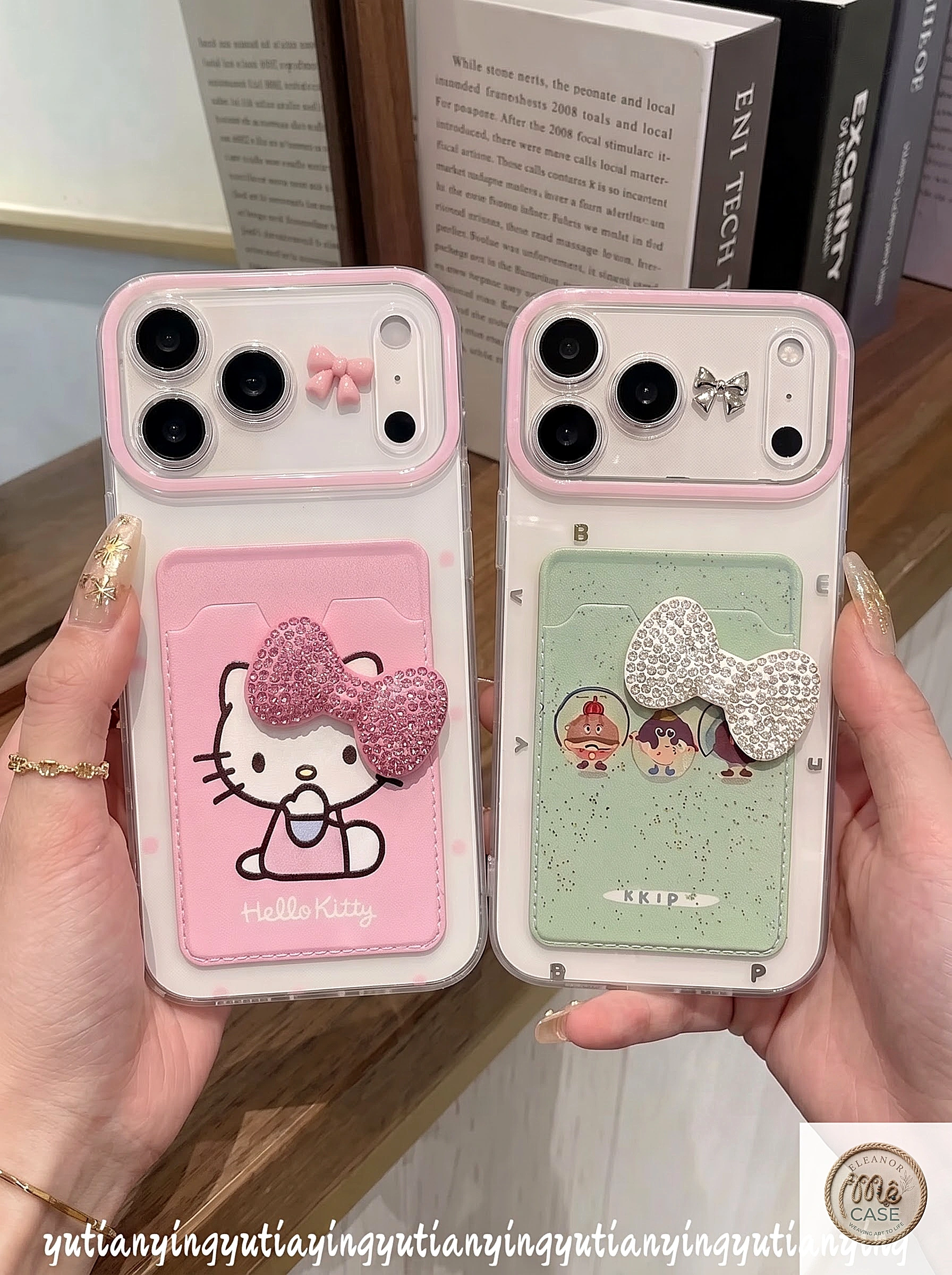 Ốp Lưng iphone_ Ốp Ví Kitty Đính Nơ 3D Dễ Thương