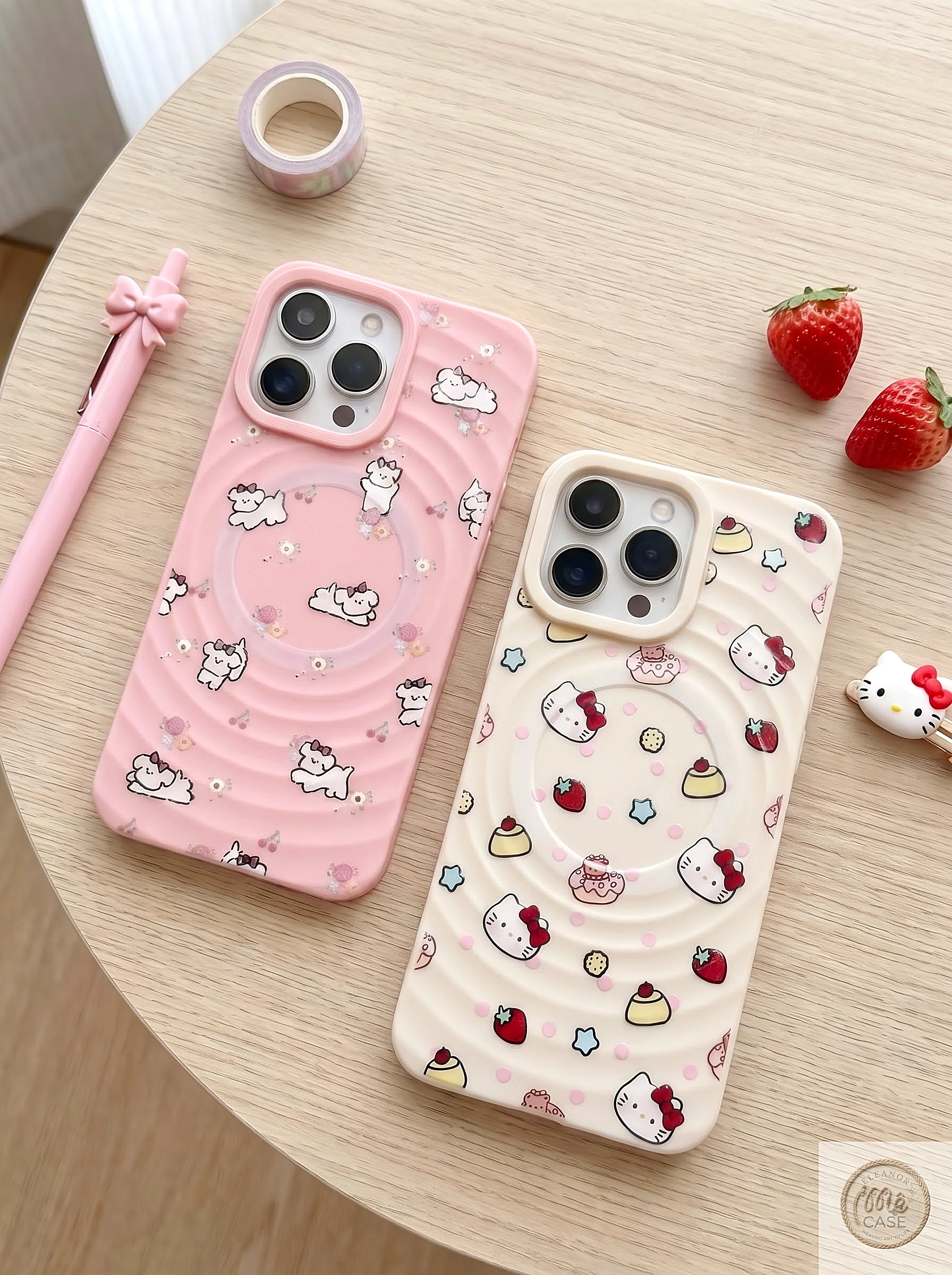 MÃ 104. Ốp Lưng Iphone Bộ 2 màu Màu Kem+ Pastel Họa Tiết  - Có Vòng Sạc Từ Tính Tiện Lợi