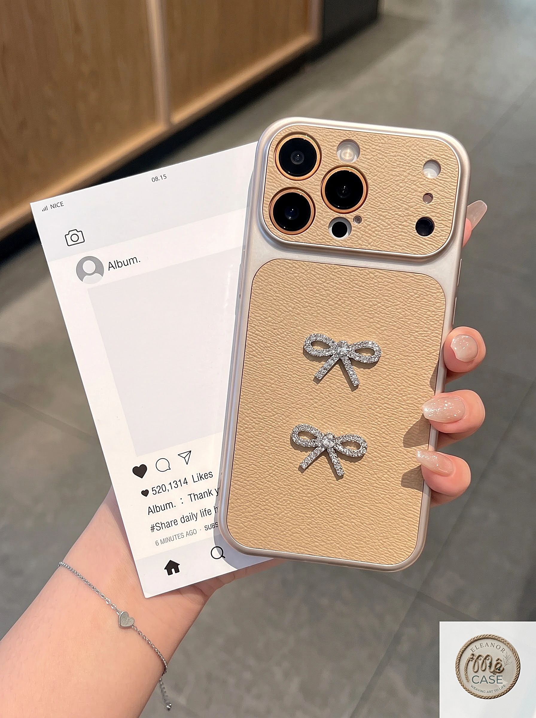 MÃ 105. Ốp Lưng Iphone_Ốp Da Đính Nơ Cao Cấp