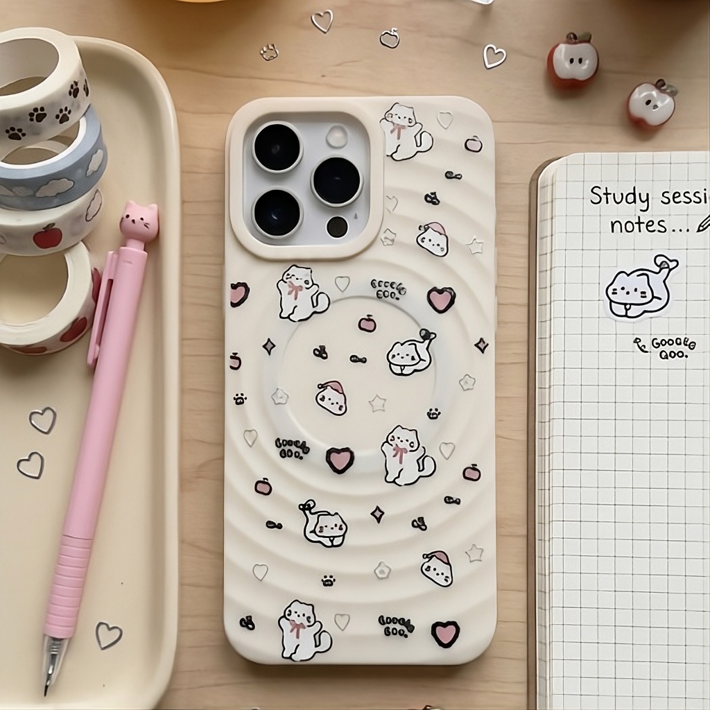 Ốp Lưng Iphone Gợn Sóng Hỗ Trợ Sạc Từ Tính Họa Tiết Dễ Thương - Chống Sốc Tràn Viền