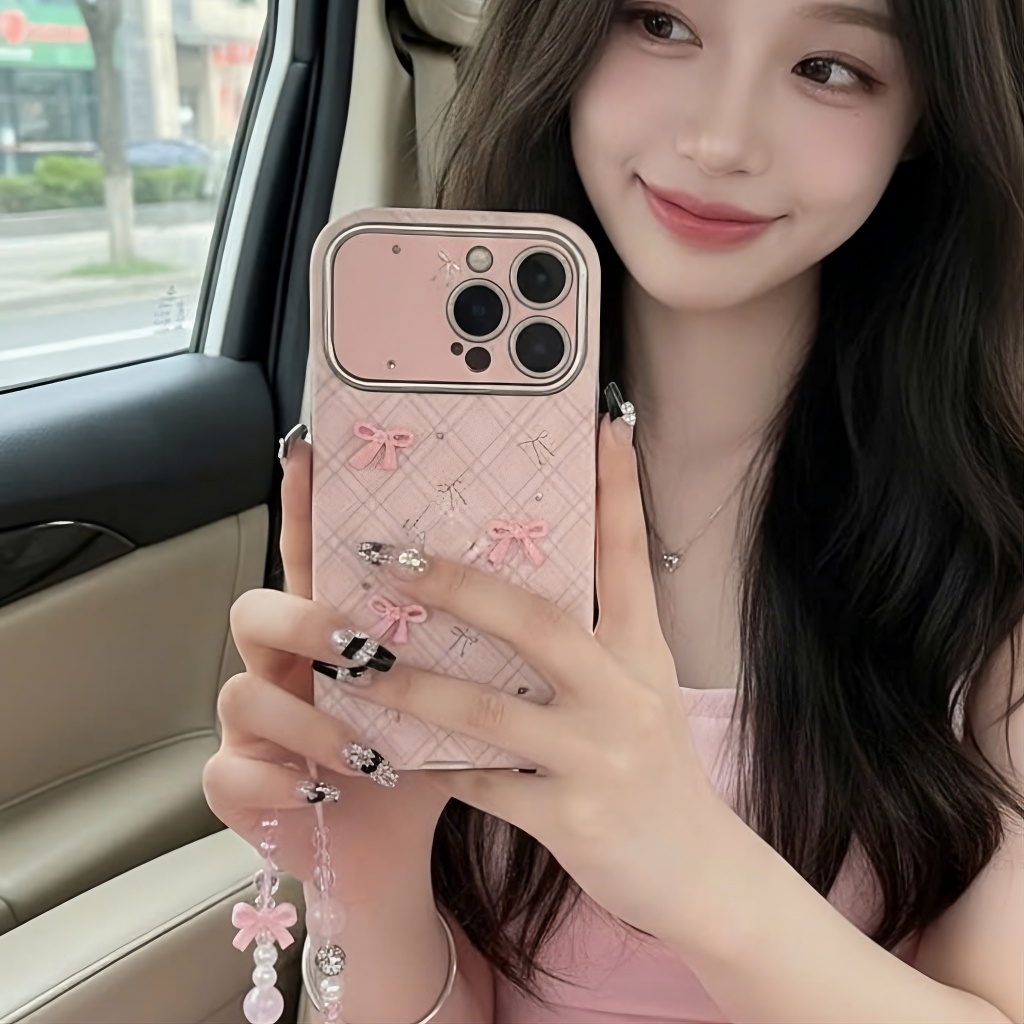 Combo Ốp Lưng IPHONE Caro Nơ Hồng Và Mèo Kitty Vintage Pink Bow Plaid Case