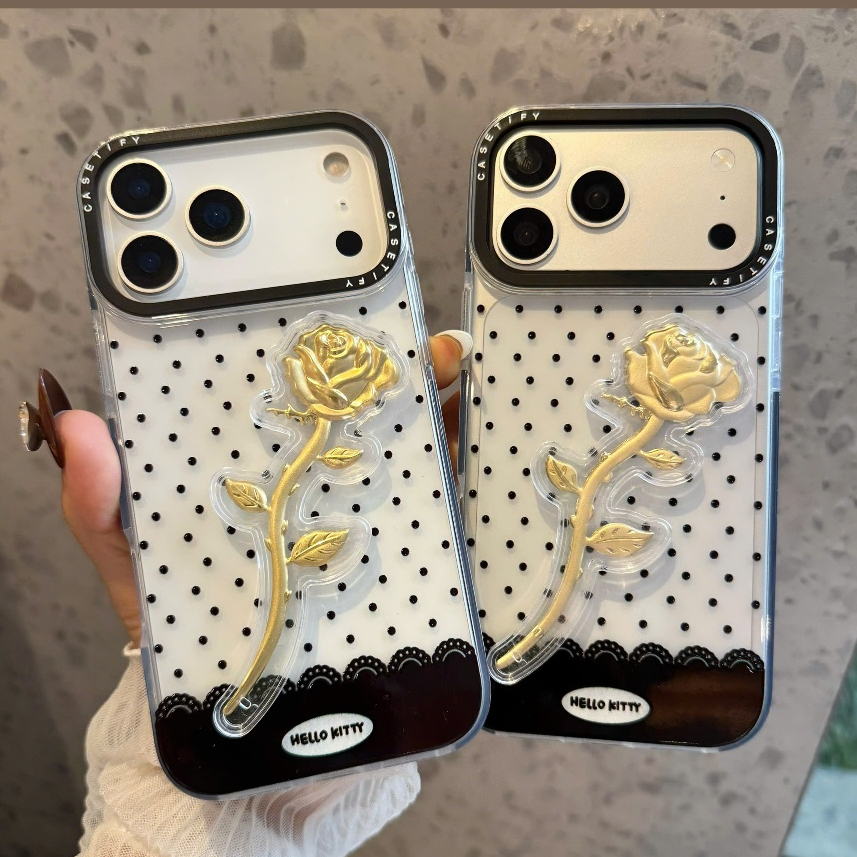🌹ỐP LƯNG IPHONE CHARM NỔI 3D CHANH SẢ - Golden Touch Rose✨