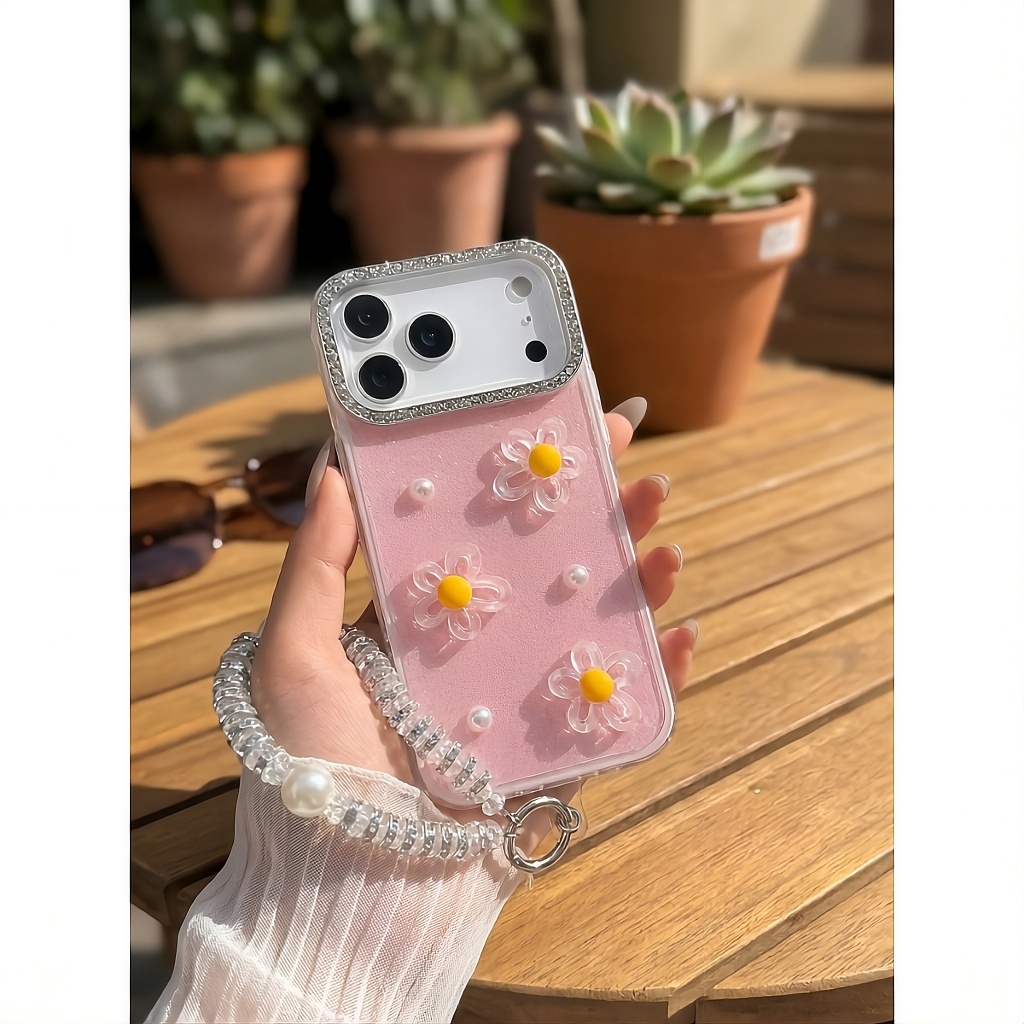 Ốp Lưng Iphone_ Ốp Viền Cam Đính Đá Gắn Charm Hoa