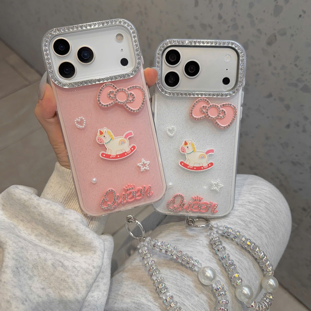 ỐP LƯNG IPHONE SWEET UNICORN QUEEN–LẤP LÁNH CÔNG CHÚA KÈM DÂY ĐEO NGỌC TRAI SANG TRỌNG 💖
