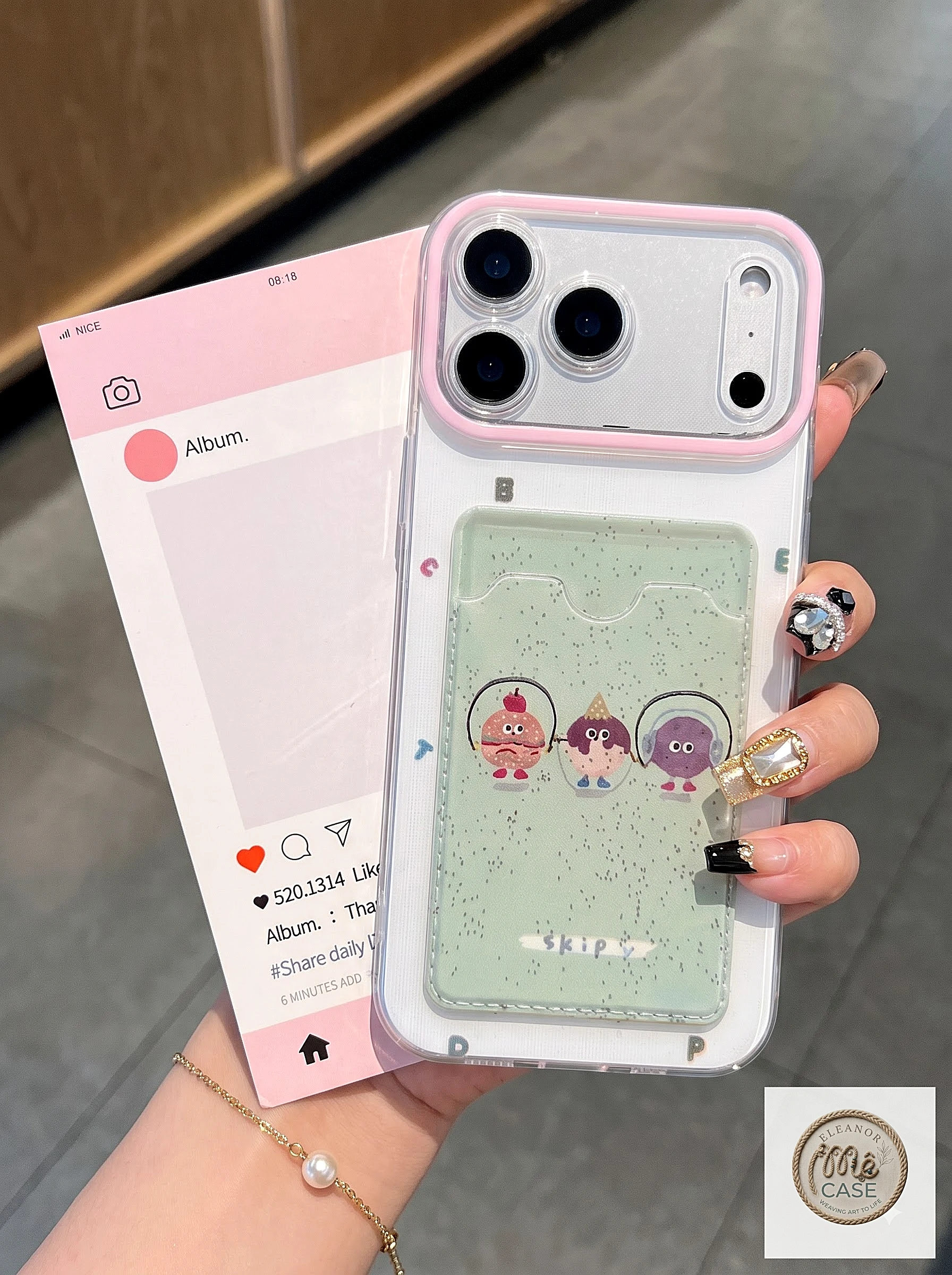 Ốp Lưng Cute Card Holder – Ốp Lưng Kèm Ngăn Đựng Thẻ Trend 2026 (Tặng kèm 1 bộ charm)