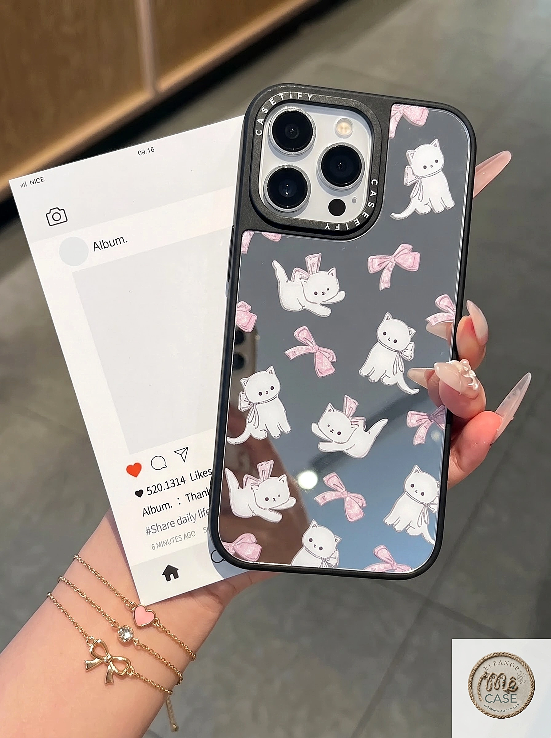 Ốp Lưng iPhone Mèo Nơ Lung Linh - Gương Xinh, Mèo Xịn
