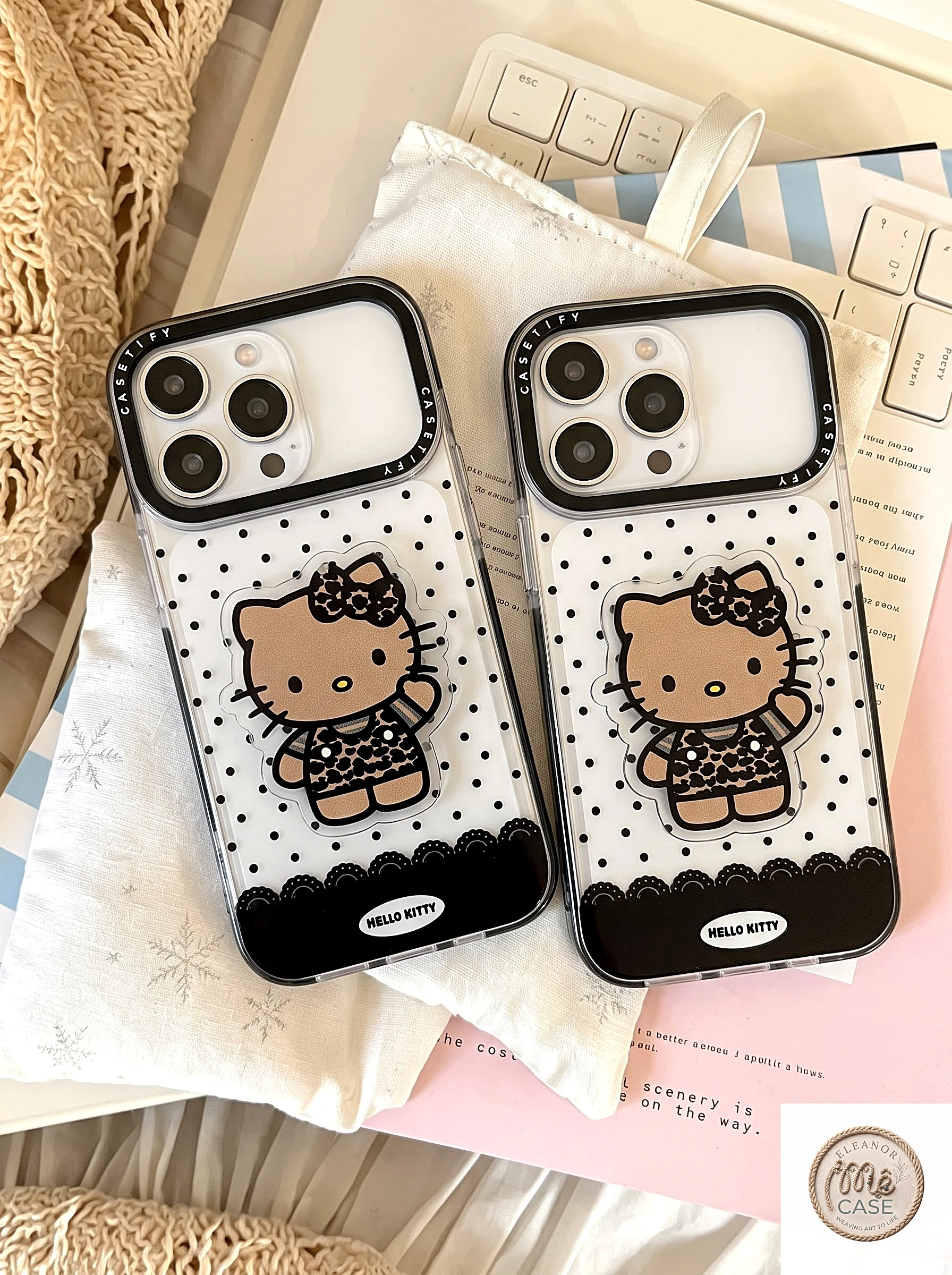 ỐP LƯNG IPHONE  CASE TIFY KITTY NÂU TÂY CHẤM BI