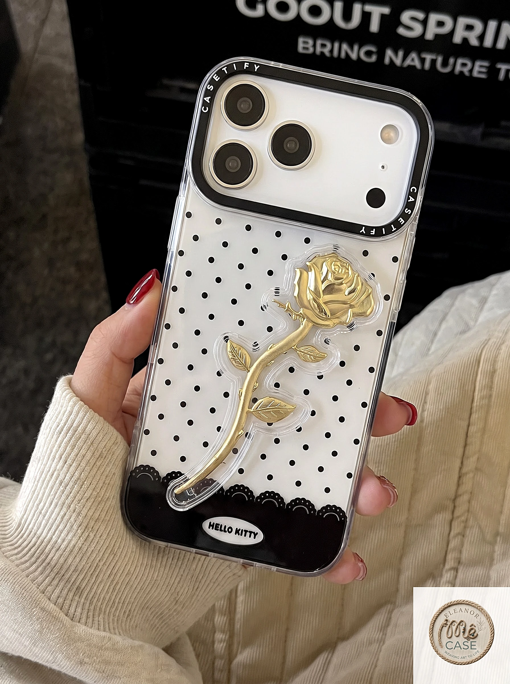 MÃ 121. 🌹ỐP LƯNG IPHONE CHARM NỔI 3D CHANH SẢ - Golden Touch Rose✨
