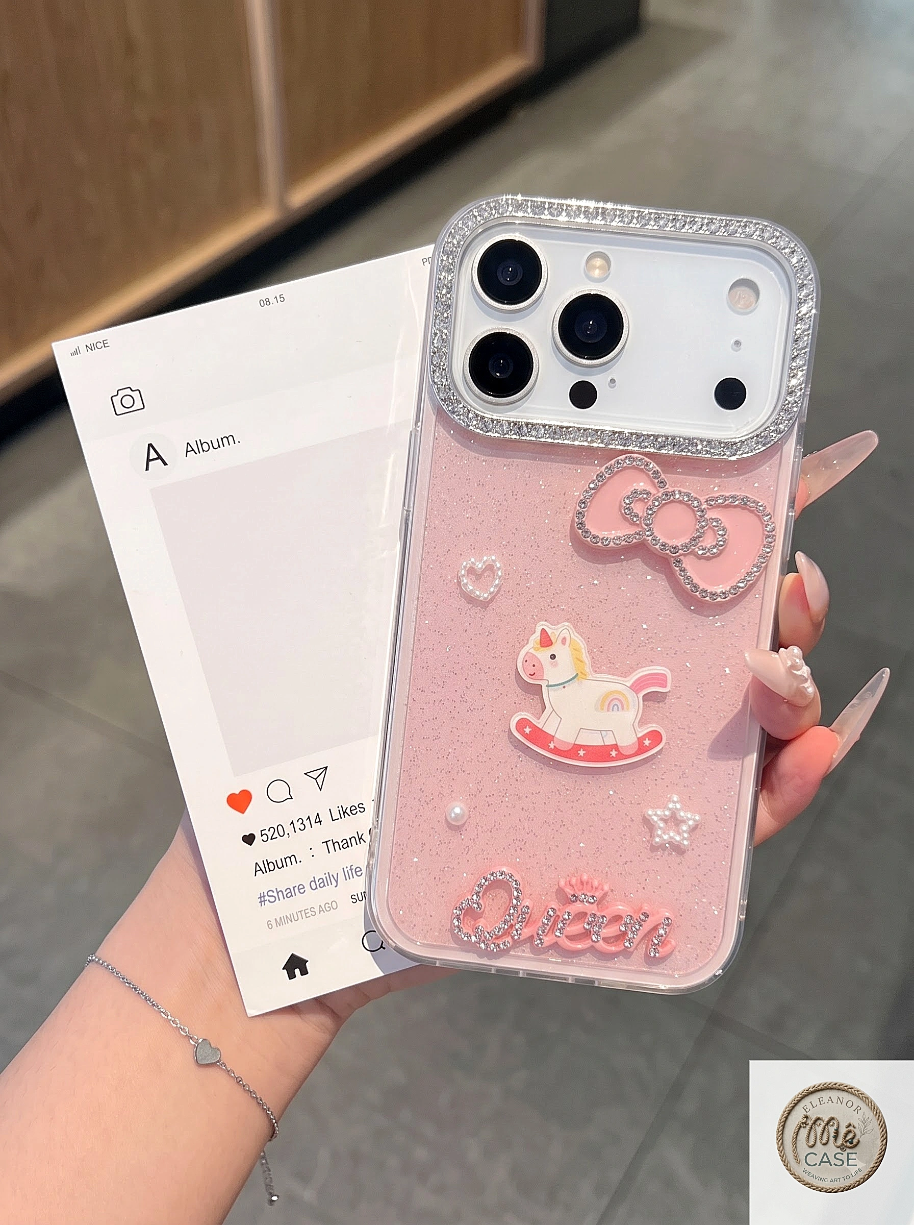 ỐP LƯNG IPHONE SWEET UNICORN QUEEN–LẤP LÁNH CÔNG CHÚA KÈM DÂY ĐEO NGỌC TRAI SANG TRỌNG 💖