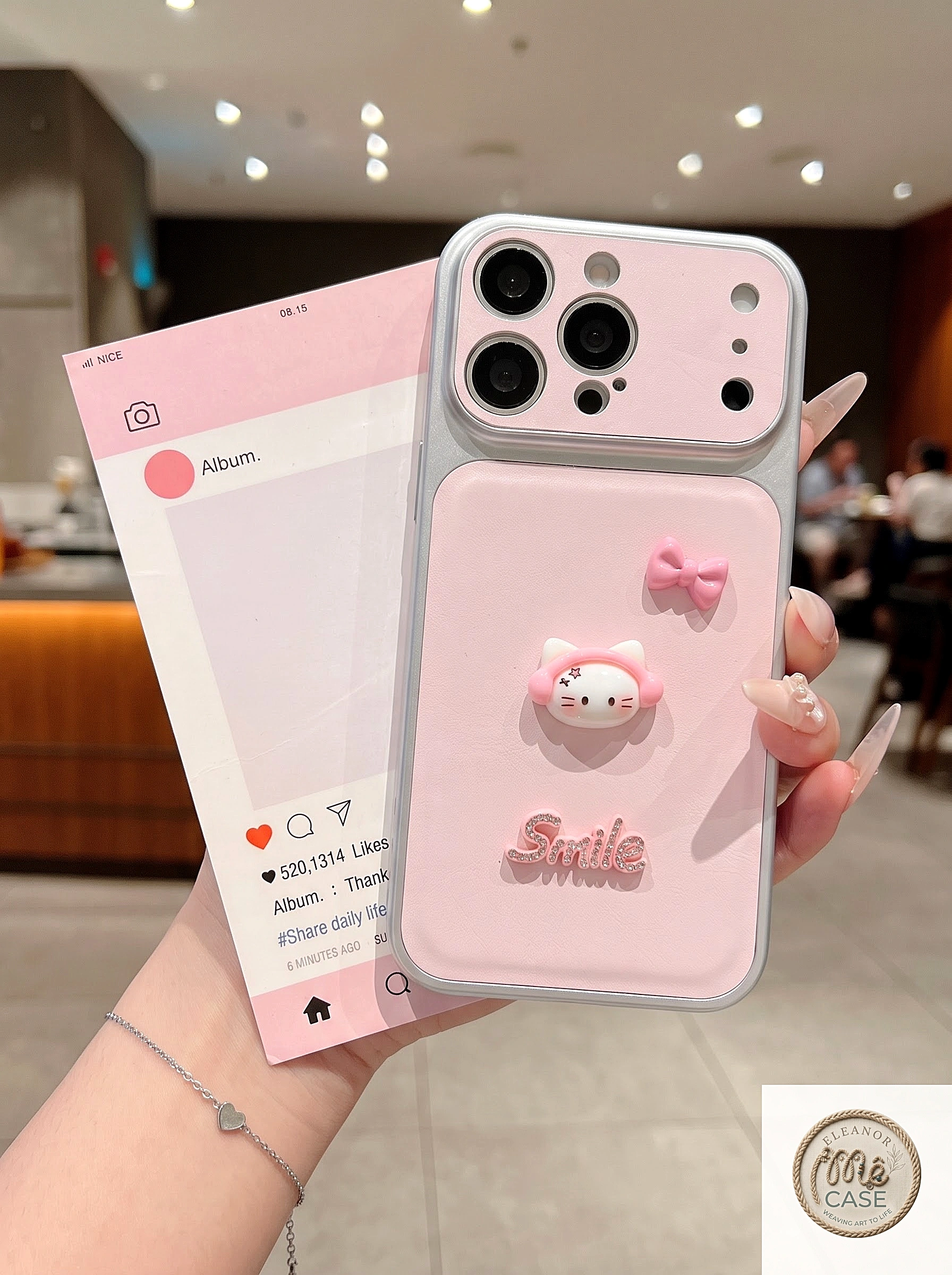 Ốp Lưng Iphone Hello Kitty Đính Charm 3D - Chống Sốc, Bảo Vệ Camera Toàn Diện