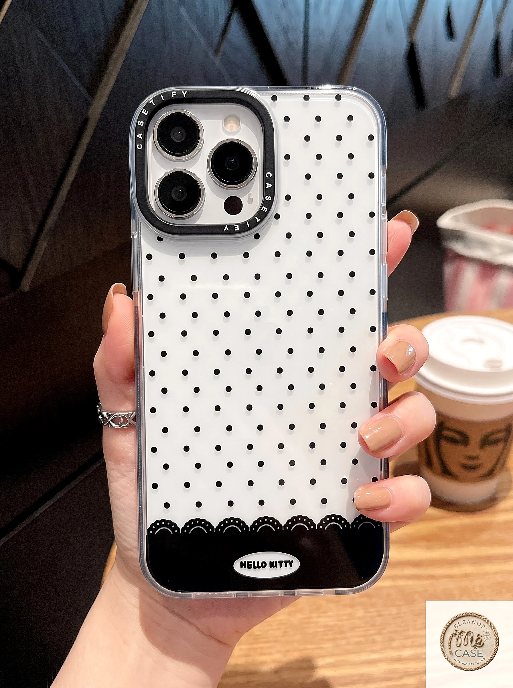 Ốp Lưng Iphone Hello Kitty Chấm Bi Đen Trong Suốt