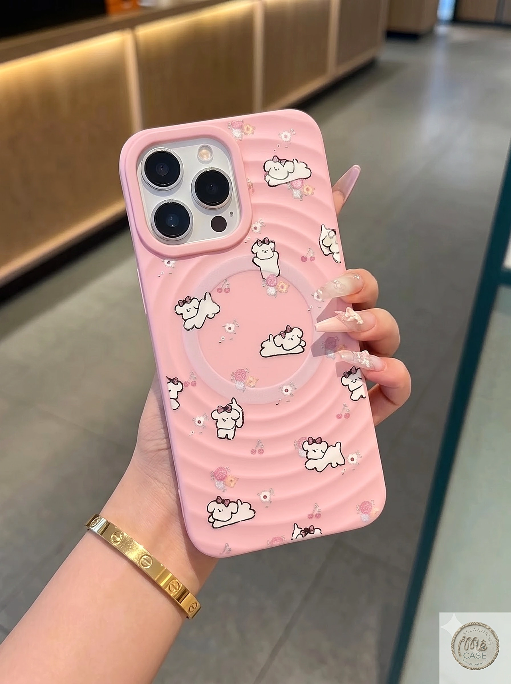 MÃ 104. Ốp Lưng Iphone Bộ 2 màu Màu Kem+ Pastel Họa Tiết  - Có Vòng Sạc Từ Tính Tiện Lợi
