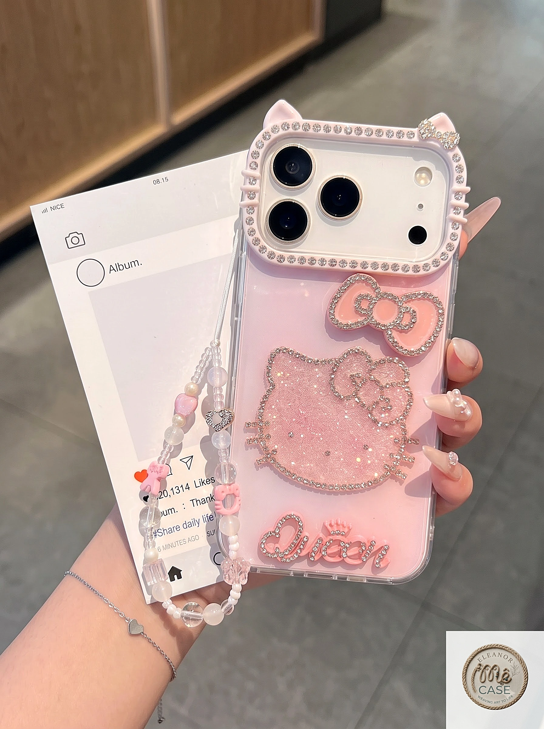 MÃ 75. Ốp Lưng Iphone Hello Kitty Đính Đá Chữ Queen