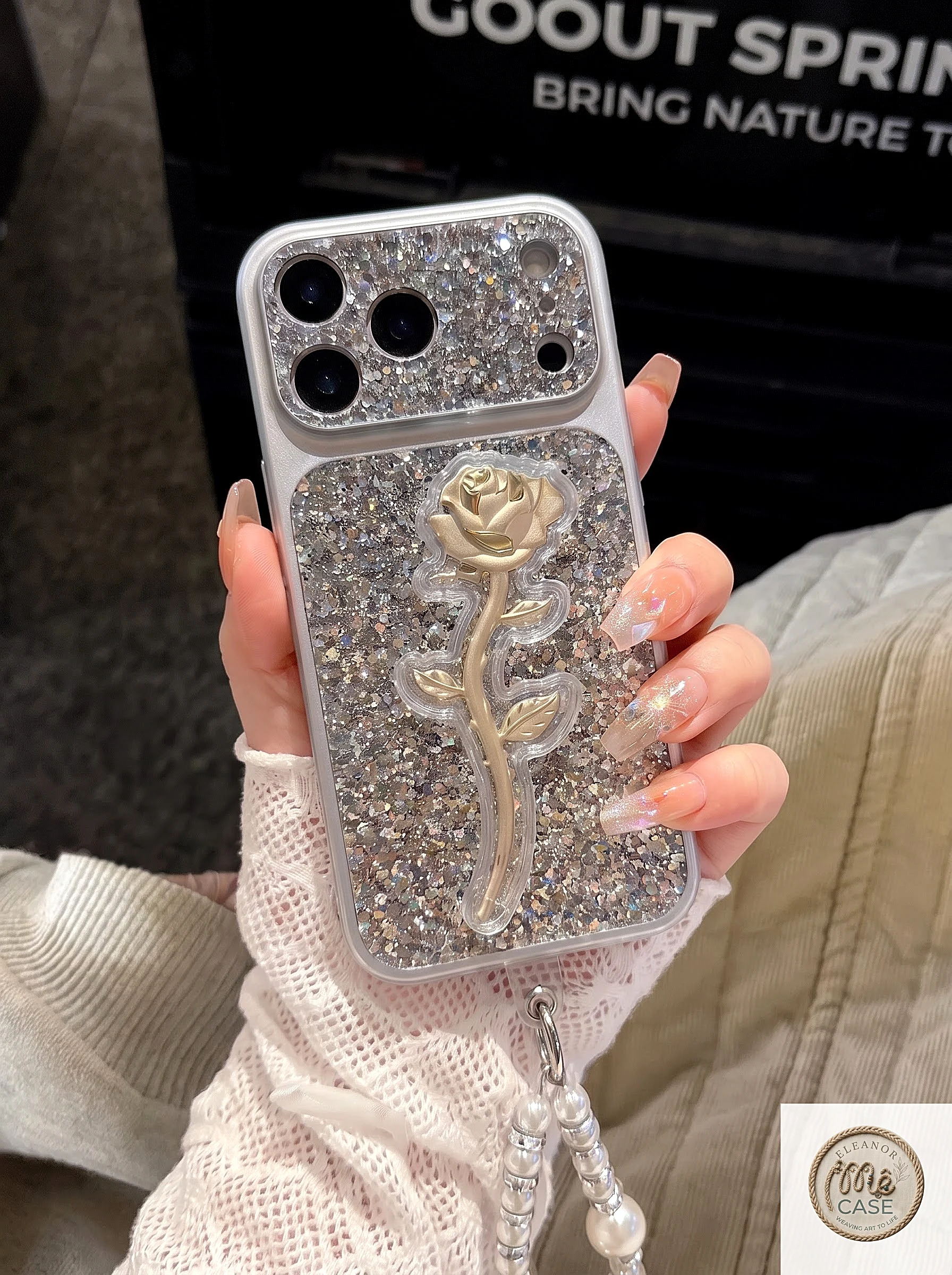Ốp Lưng iPhone Hoa Hồng Ánh Kim Lấp Lánh Luxury