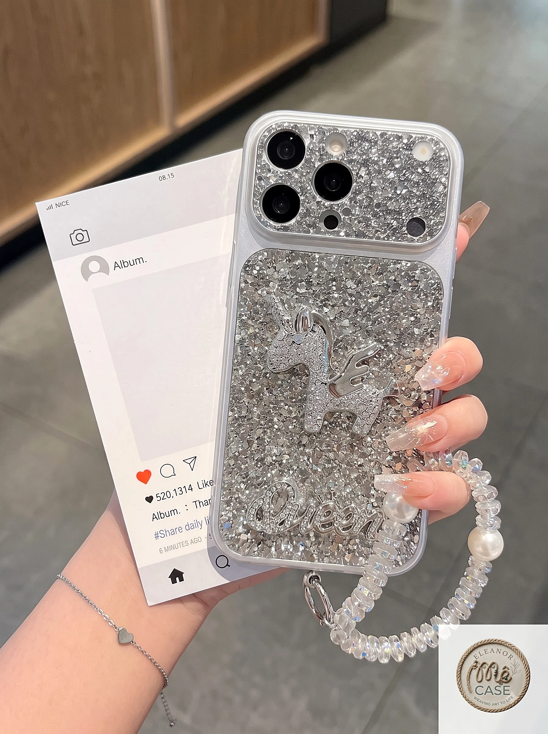 MÃ 108. Ốp Lưng iPhone Kim Tuyến Kỳ Lân 3D Sang Chảnh