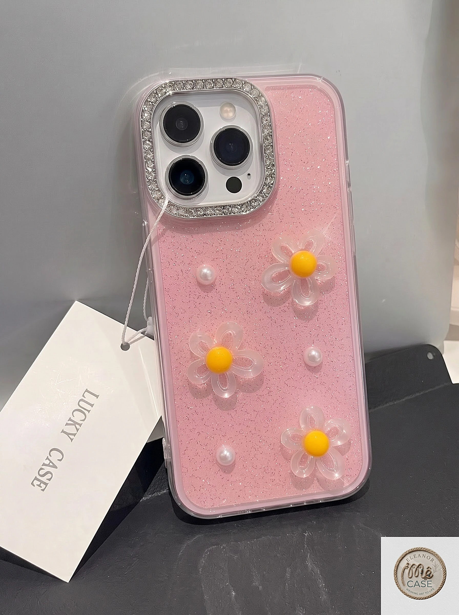Ốp Lưng Iphone_ Ốp Viền Cam Đính Đá Gắn Charm Hoa