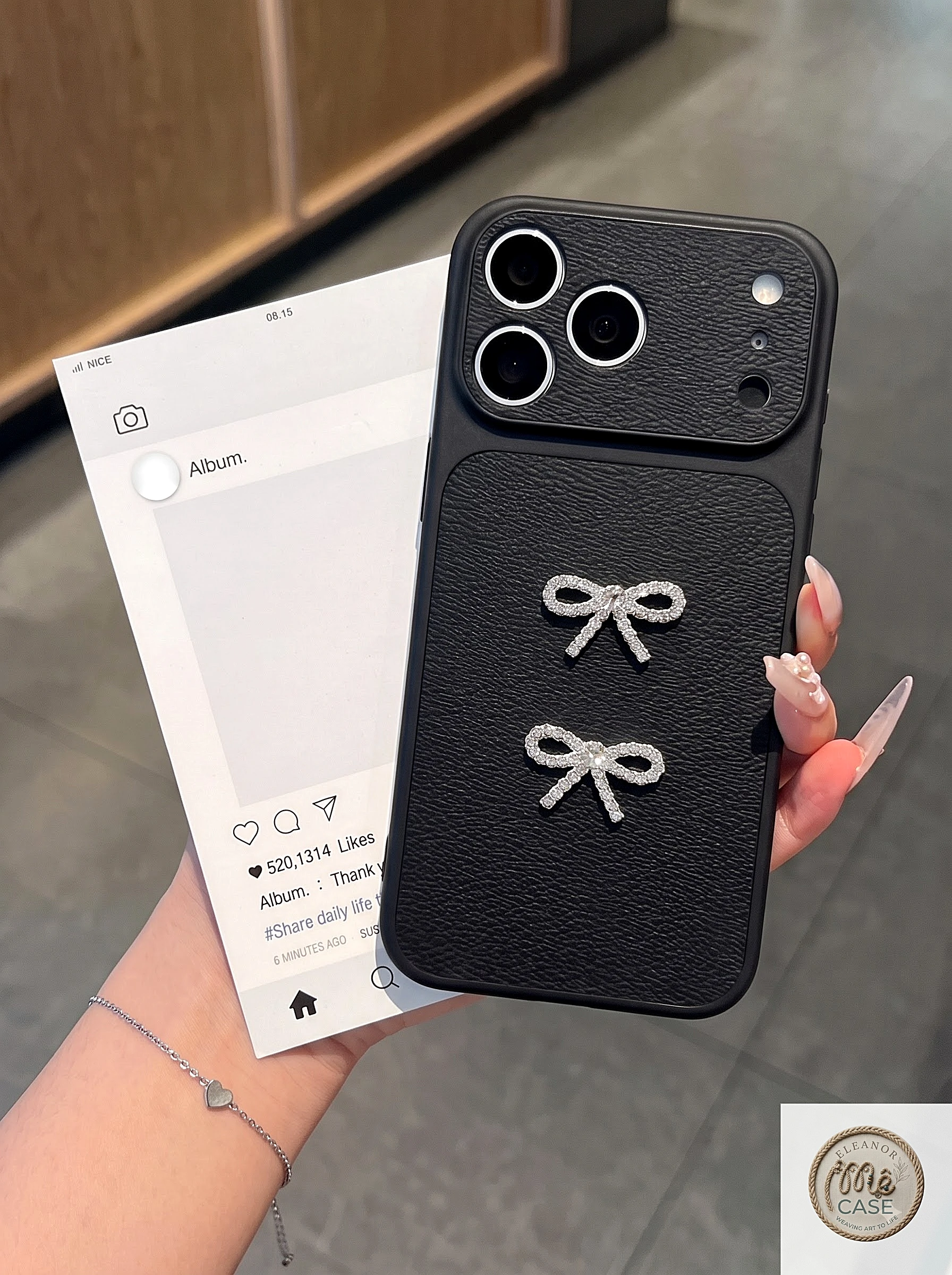MÃ 105. Ốp Lưng Iphone_Ốp Da Đính Nơ Cao Cấp
