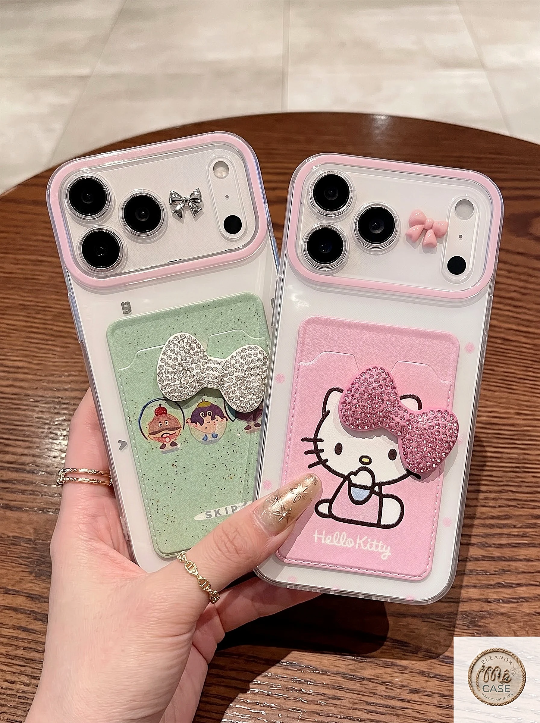 Ốp Lưng iphone_ Ốp Ví Kitty Đính Nơ 3D Dễ Thương