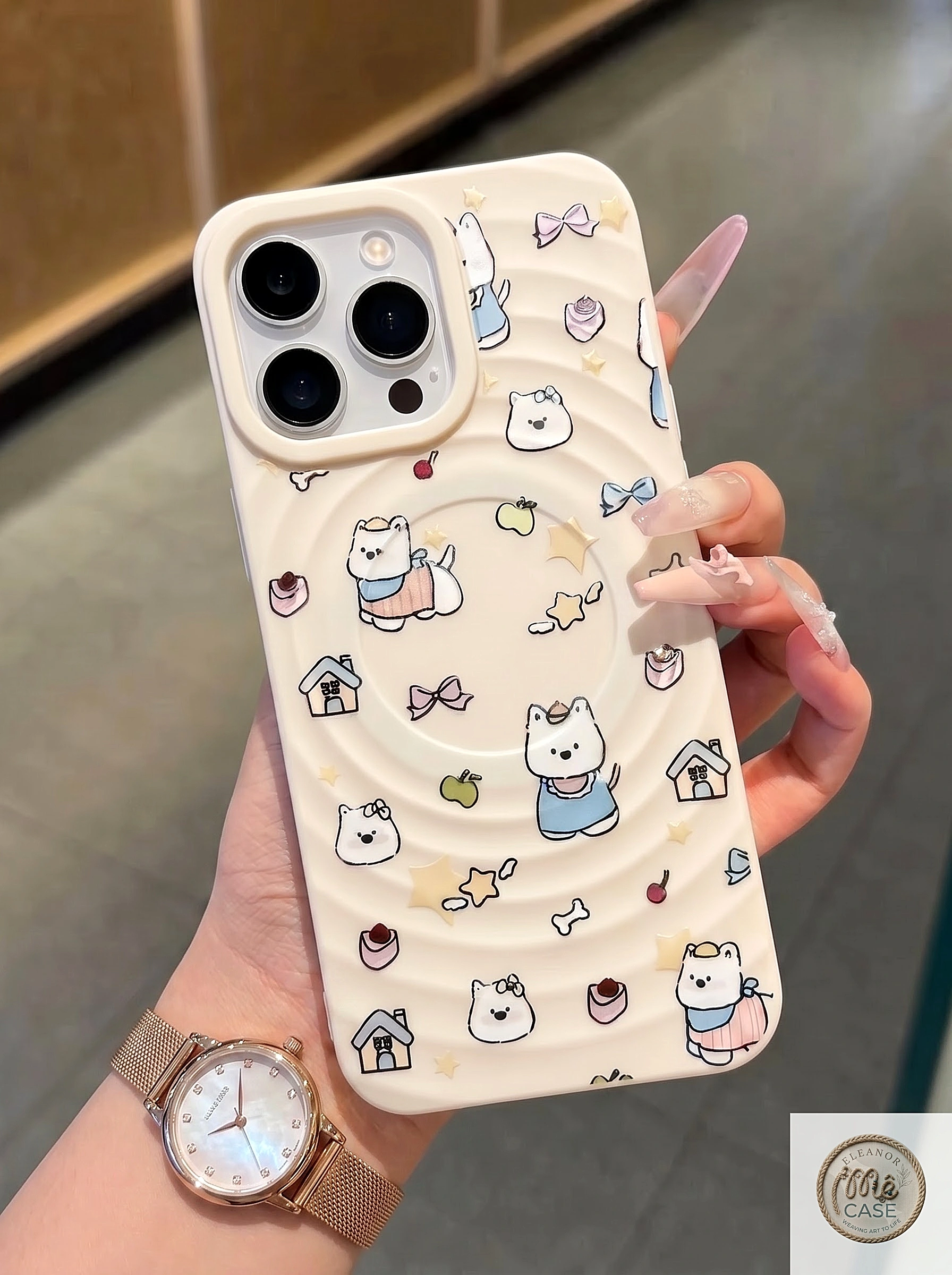MÃ 68. Ốp Lưng Iphone Gợn Sóng Hỗ Trợ Sạc Từ Tính Họa Tiết Dễ Thương - Chống Sốc Tràn Viền
