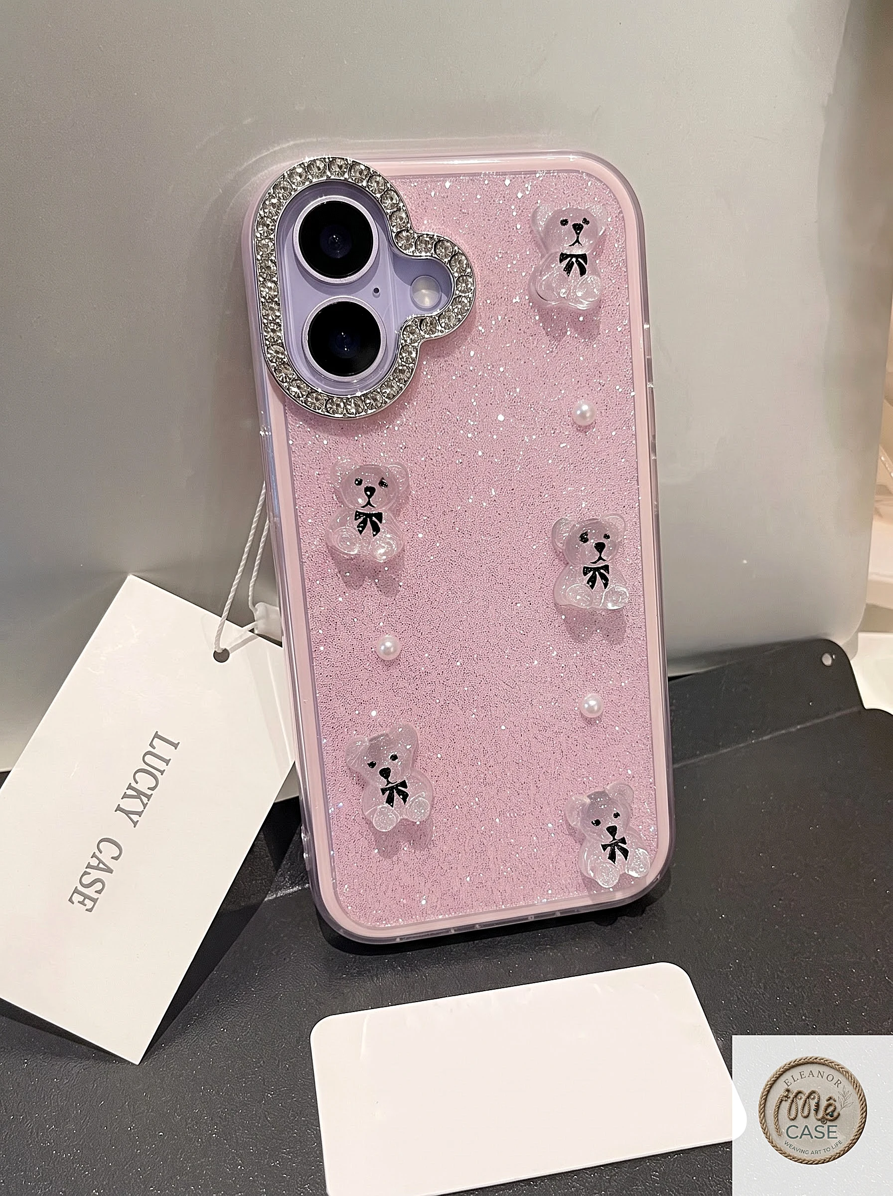 ỐP LƯNG IPHONE GẤU PHA LÊ LẤP LÁNH SIÊU CUTE PHONG CÁCH TIỂU THƯ- KÈM DÂY 🎀🐻✨