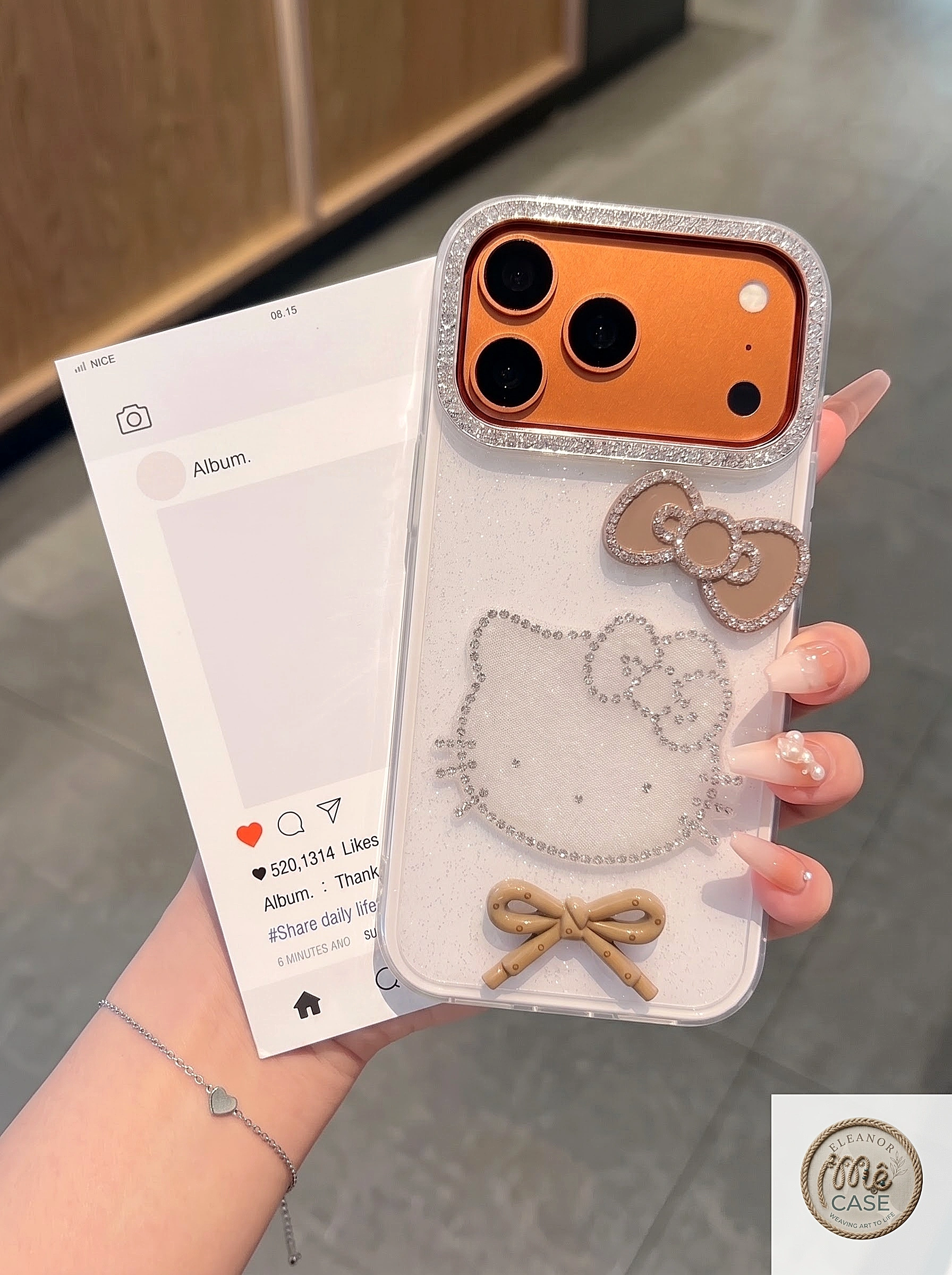 ỐP LƯNG IPHONE HELLO KITTY ĐÍNH ĐÁ PHA LÊ - PHONG CÁCH COQUETTE SANG CHẢNH
