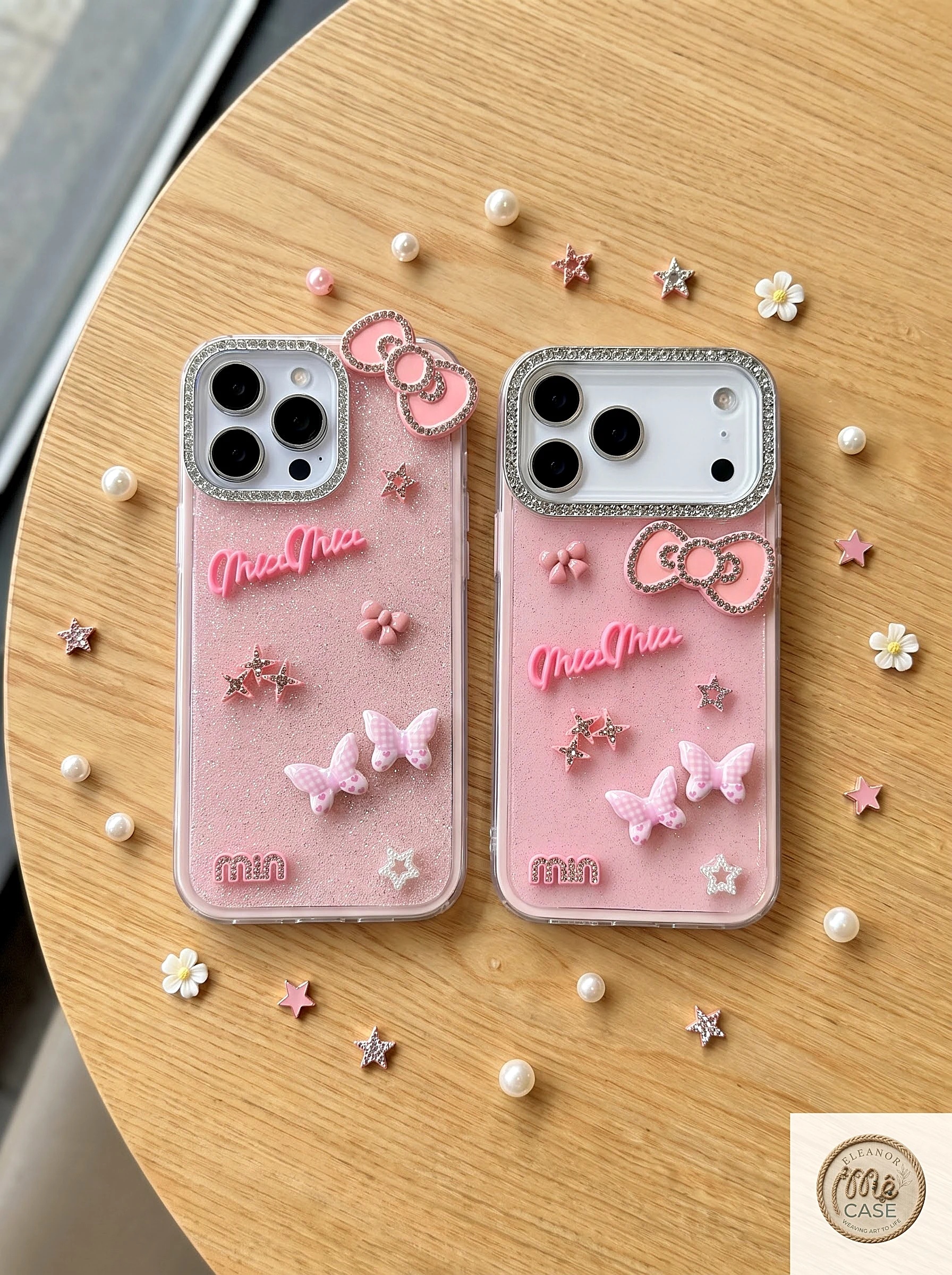 MÃ 84. Ốp Lưng iPhone Hồng Nhũ Nơ Xinh Bling Bling