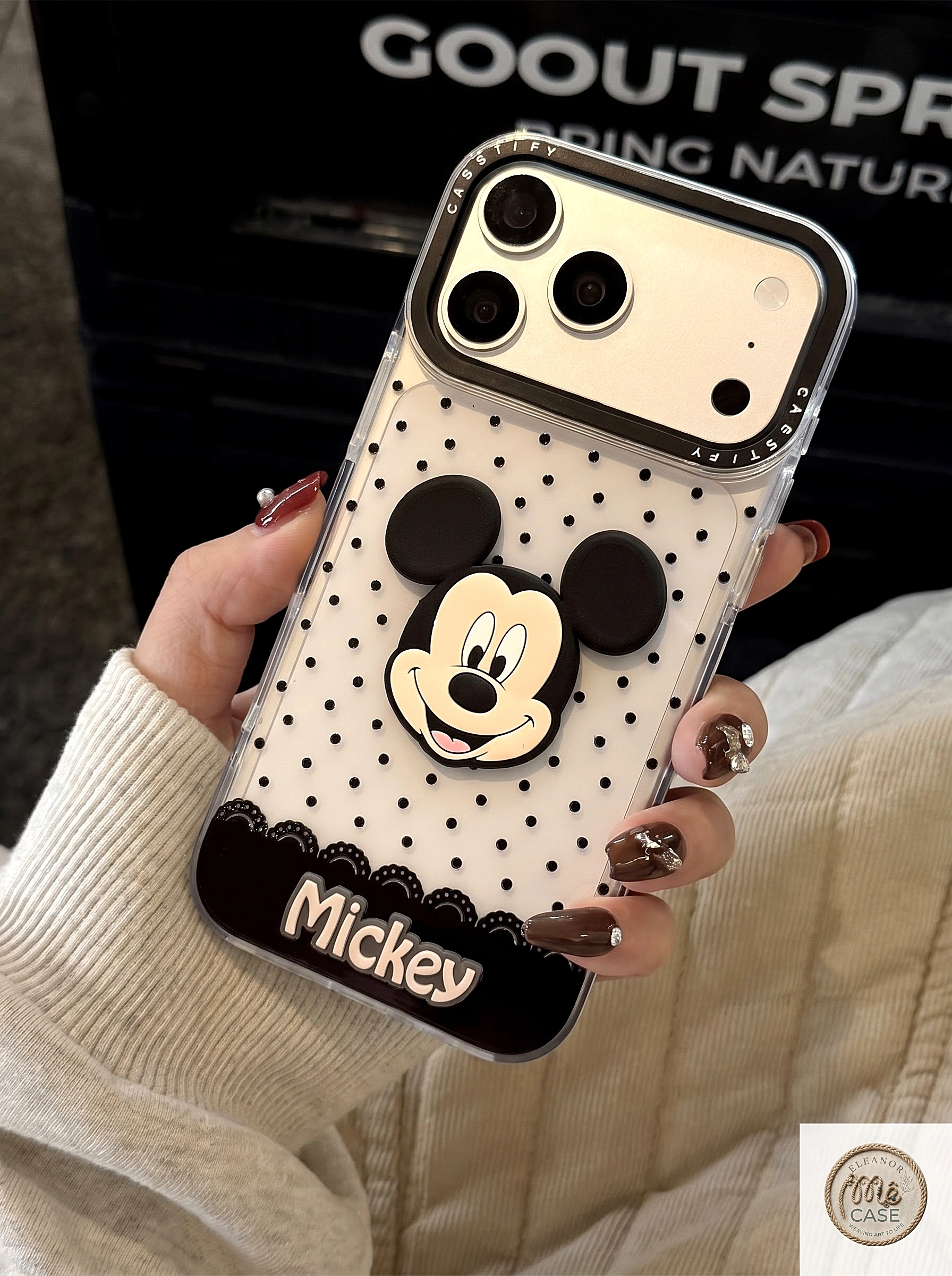 Ốp Lưng Iphone_Ốp Chấm Bi Đen Mickey