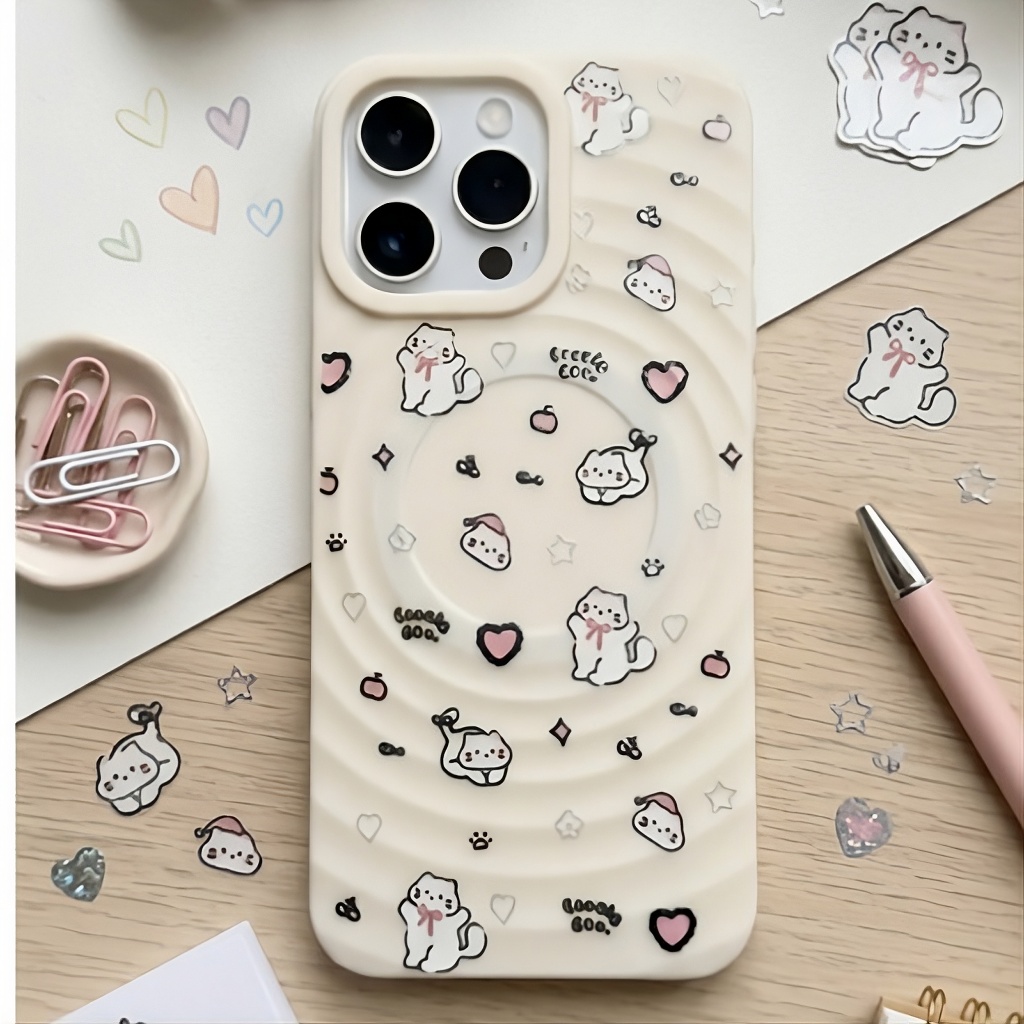 Ốp Lưng Iphone Gợn Sóng Hỗ Trợ Sạc Từ Tính Họa Tiết Dễ Thương - Chống Sốc Tràn Viền