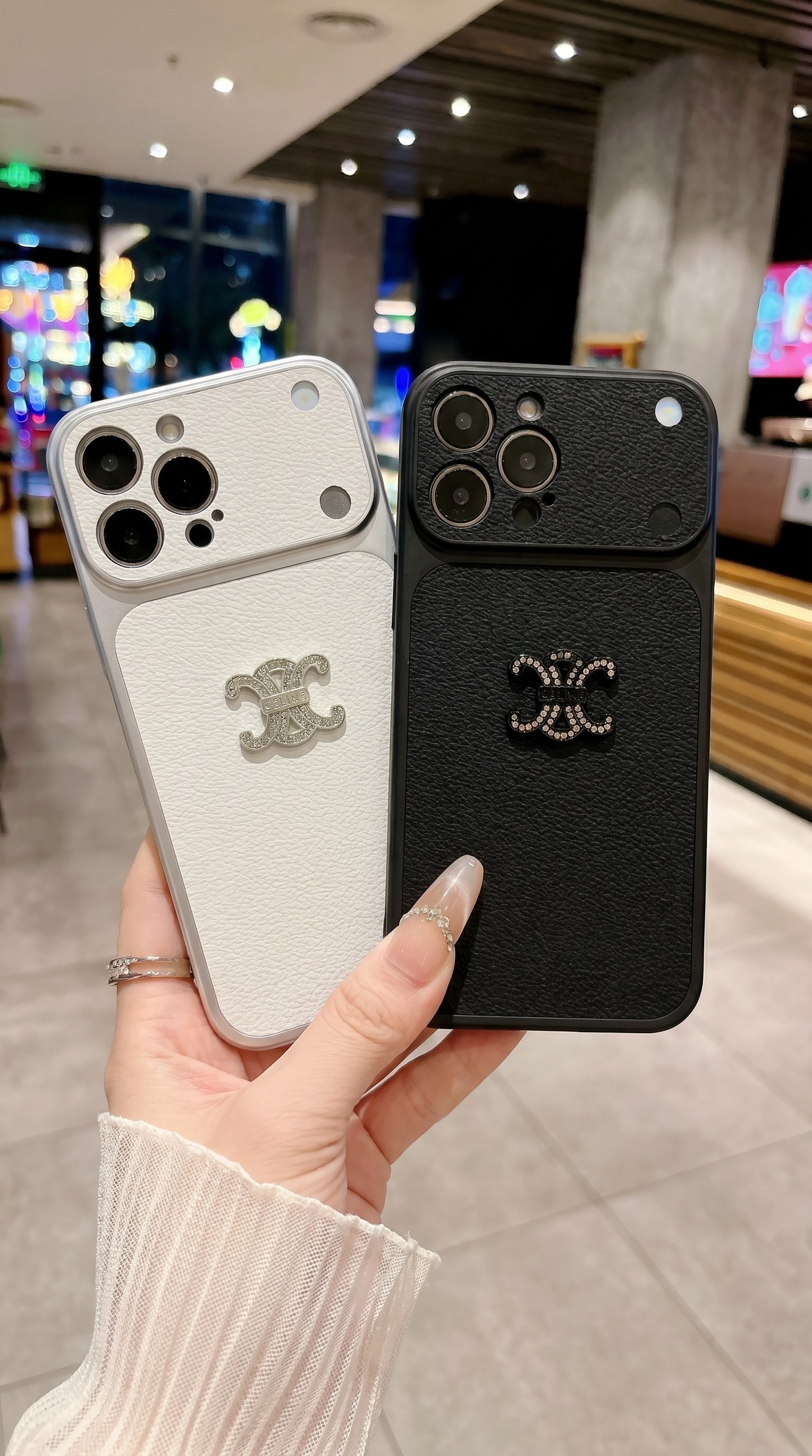 Ốp Da PU Cao Cấp Bảo Vệ Camera Kèm Charm Đá Lấp Lánh