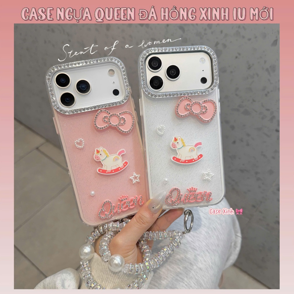 ỐP LƯNG IPHONE SWEET UNICORN QUEEN–LẤP LÁNH CÔNG CHÚA KÈM DÂY ĐEO NGỌC TRAI SANG TRỌNG 💖