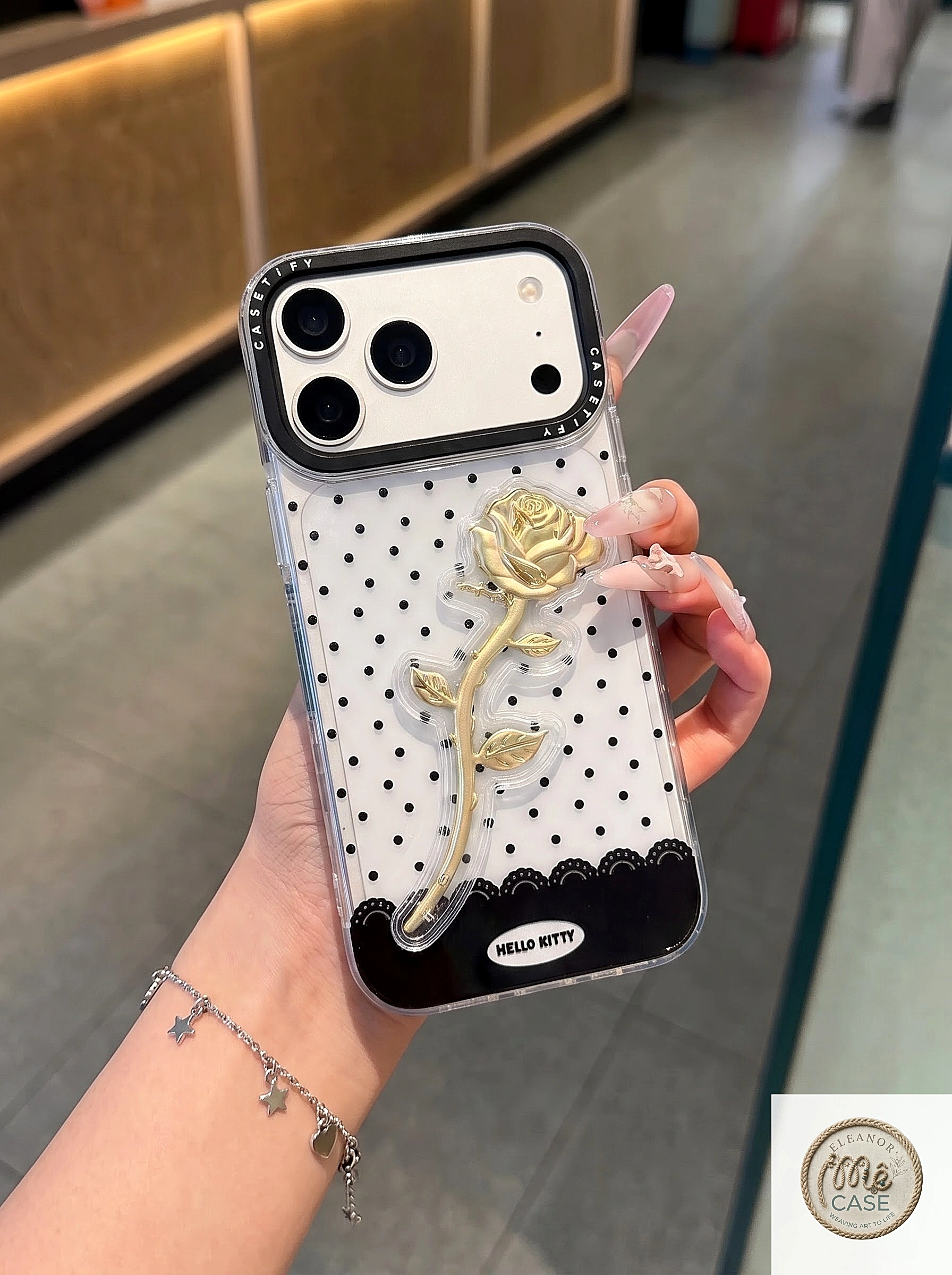 MÃ 121. 🌹ỐP LƯNG IPHONE CHARM NỔI 3D CHANH SẢ - Golden Touch Rose✨