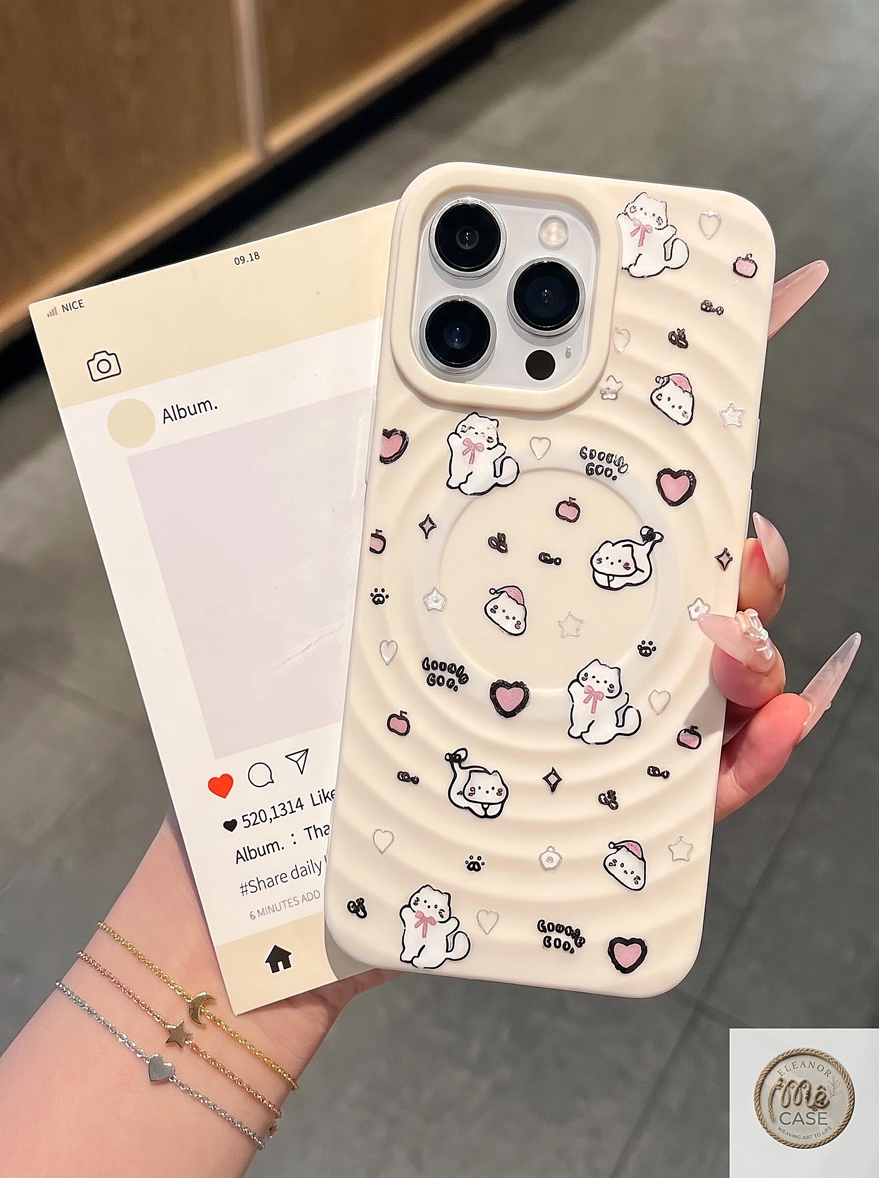MÃ 68. Ốp Lưng Iphone Gợn Sóng Hỗ Trợ Sạc Từ Tính Họa Tiết Dễ Thương - Chống Sốc Tràn Viền