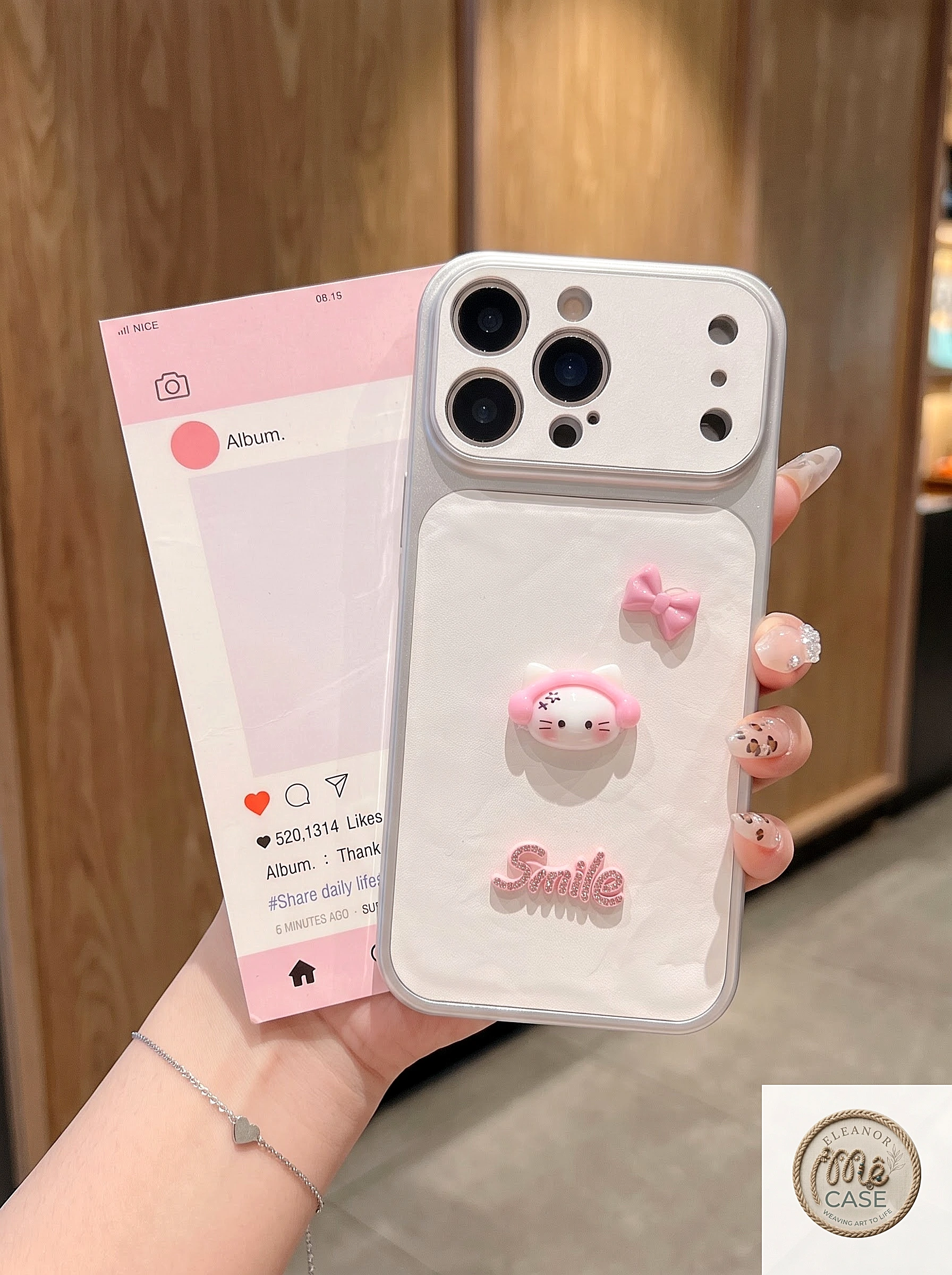 Ốp Lưng Iphone Hello Kitty Đính Charm 3D - Chống Sốc, Bảo Vệ Camera Toàn Diện