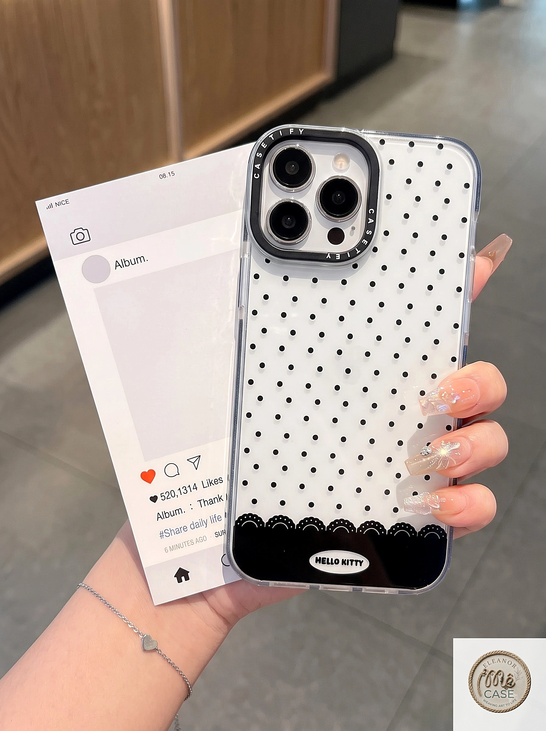 Ốp Lưng Iphone Hello Kitty Chấm Bi Đen Trong Suốt