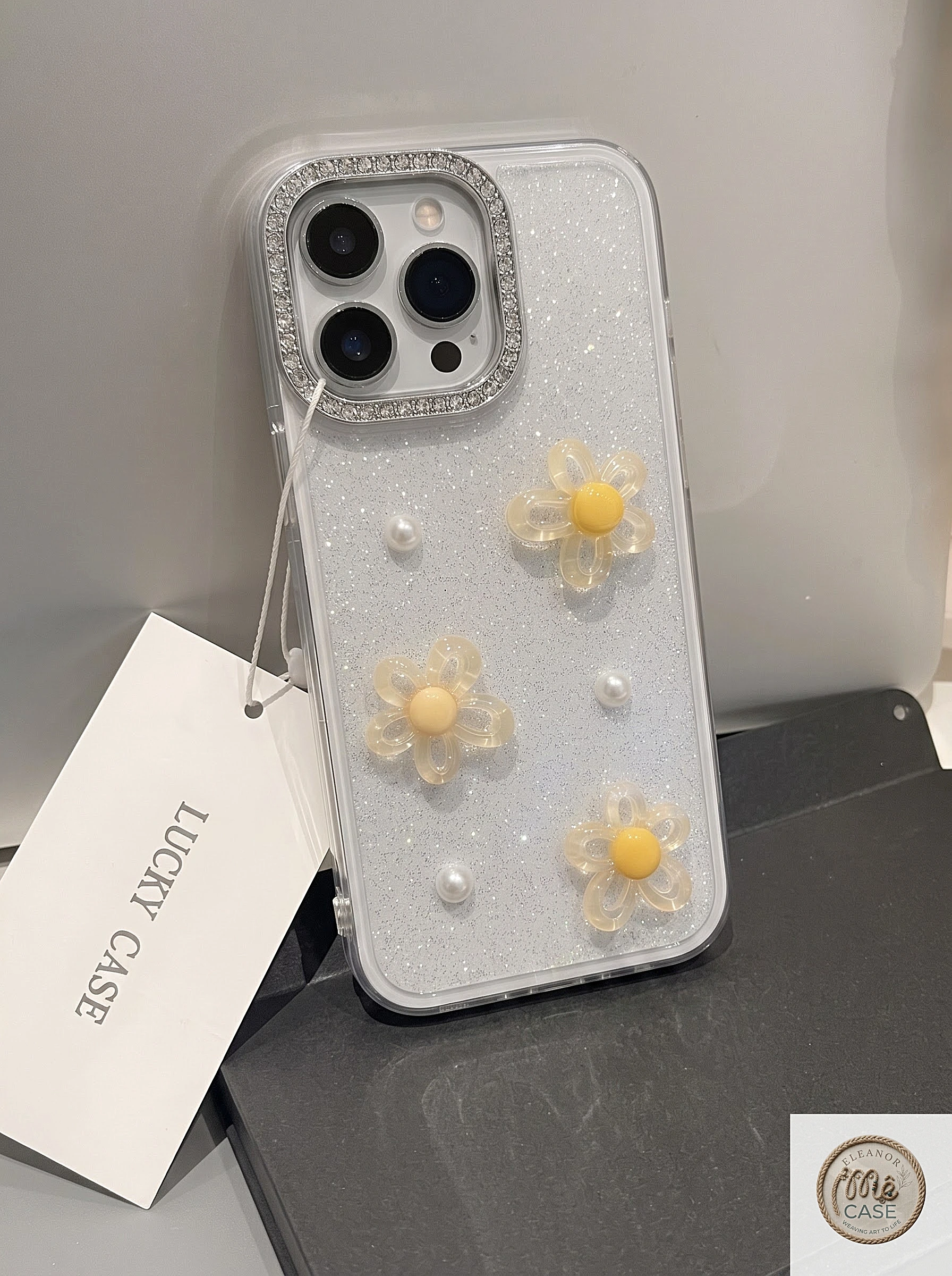 Ốp Lưng Iphone_ Ốp Viền Cam Đính Đá Gắn Charm Hoa