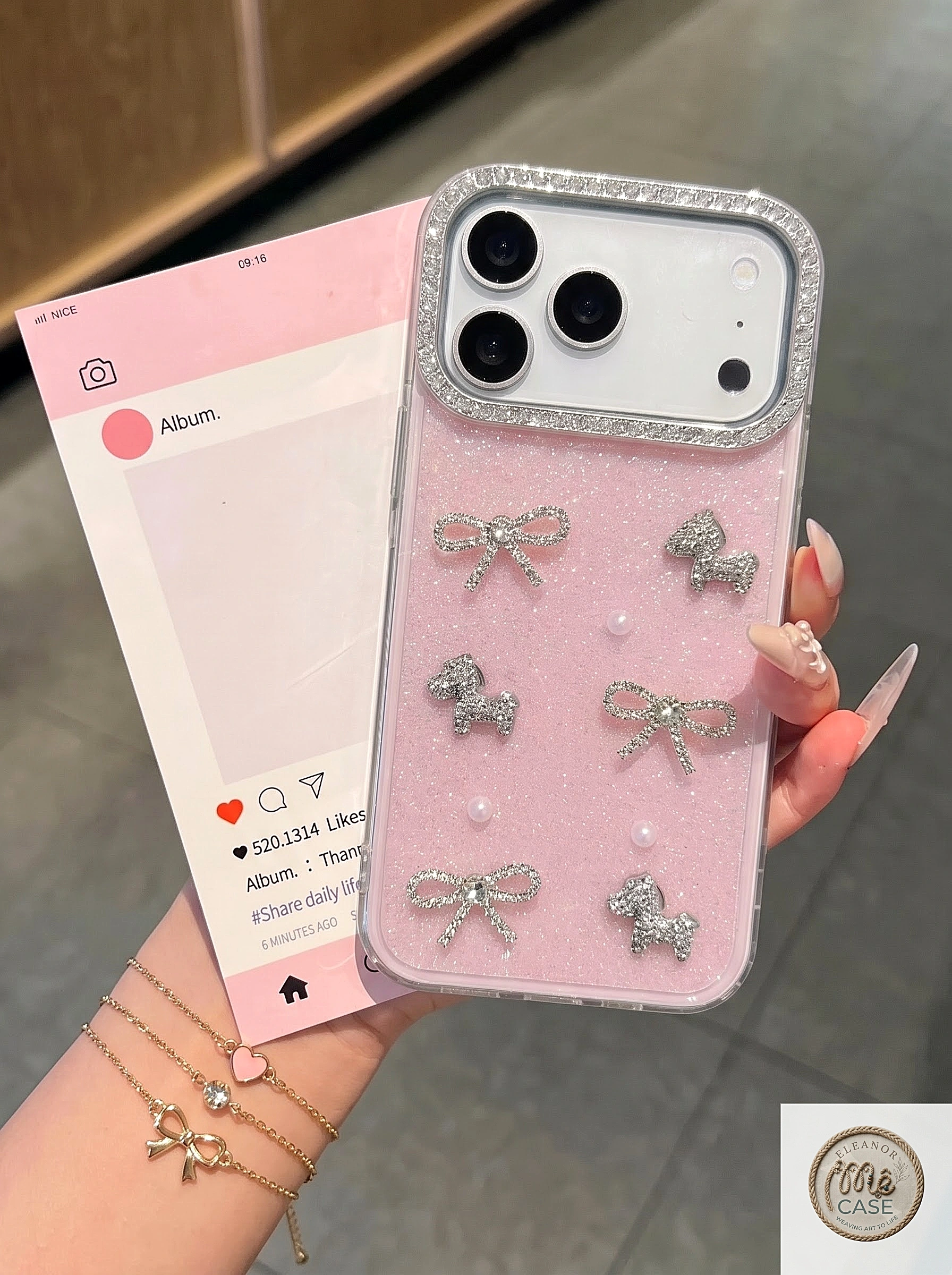 ỐP LƯNG IPHONE PONY ĐÍNH ĐÁ LẤP LÁNH GLITTER COQUETTE – DỊU DÀNG MÀ SANG 🎀💖