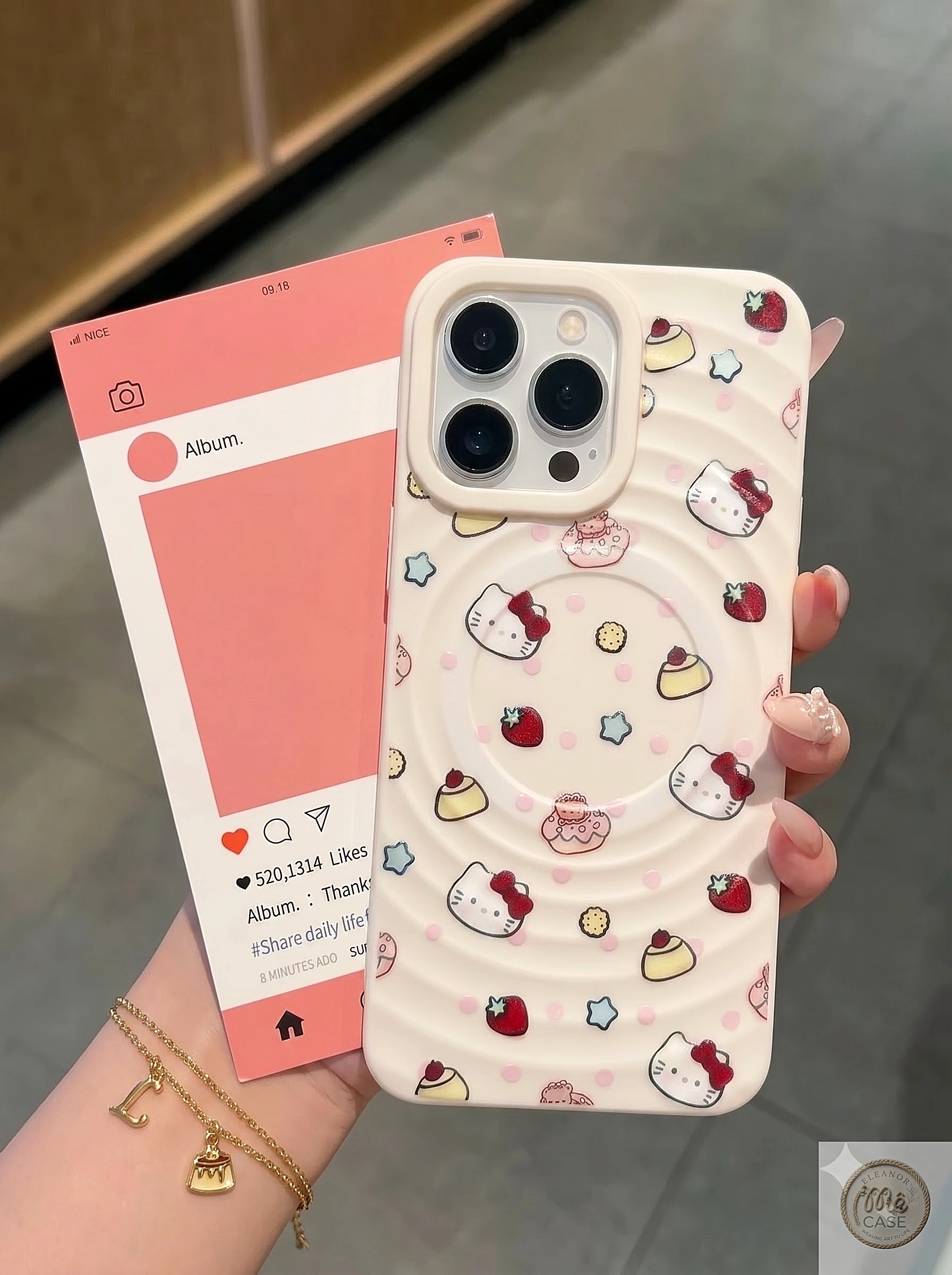 MÃ 104. Ốp Lưng Iphone Bộ 2 màu Màu Kem+ Pastel Họa Tiết  - Có Vòng Sạc Từ Tính Tiện Lợi
