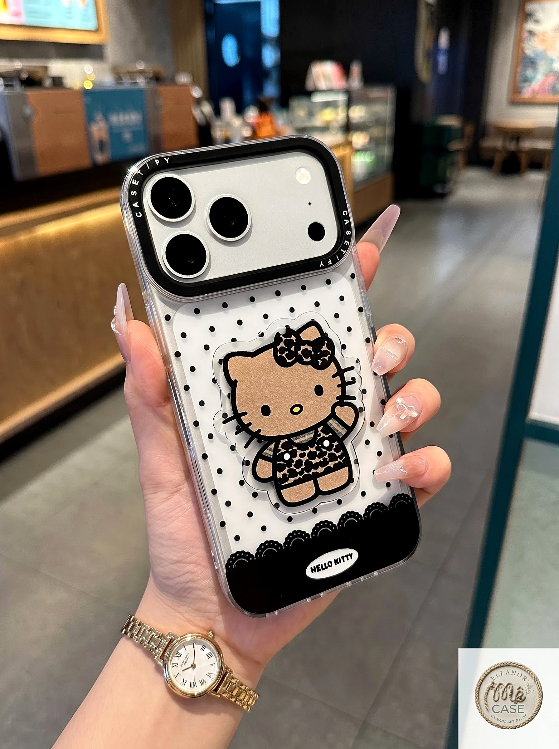 ỐP LƯNG IPHONE  CASE TIFY KITTY NÂU TÂY CHẤM BI