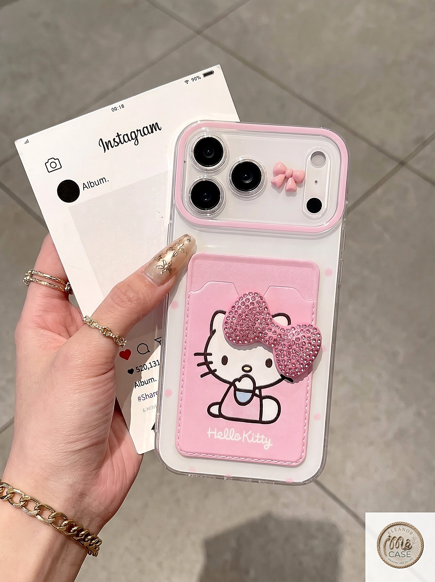 Ốp Lưng iphone_ Ốp Ví Kitty Đính Nơ 3D Dễ Thương