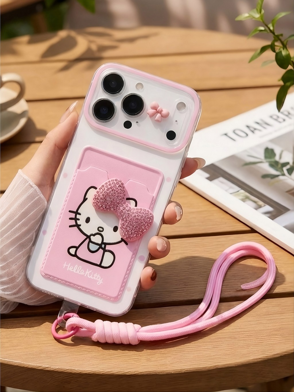 Ốp Lưng iphone_ Ốp Ví Kitty Đính Nơ 3D Dễ Thương