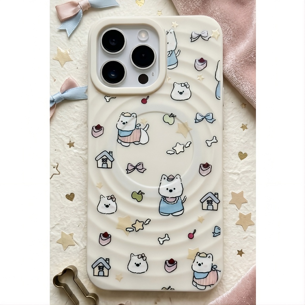 Ốp Lưng Iphone Gợn Sóng Hỗ Trợ Sạc Từ Tính Họa Tiết Dễ Thương - Chống Sốc Tràn Viền