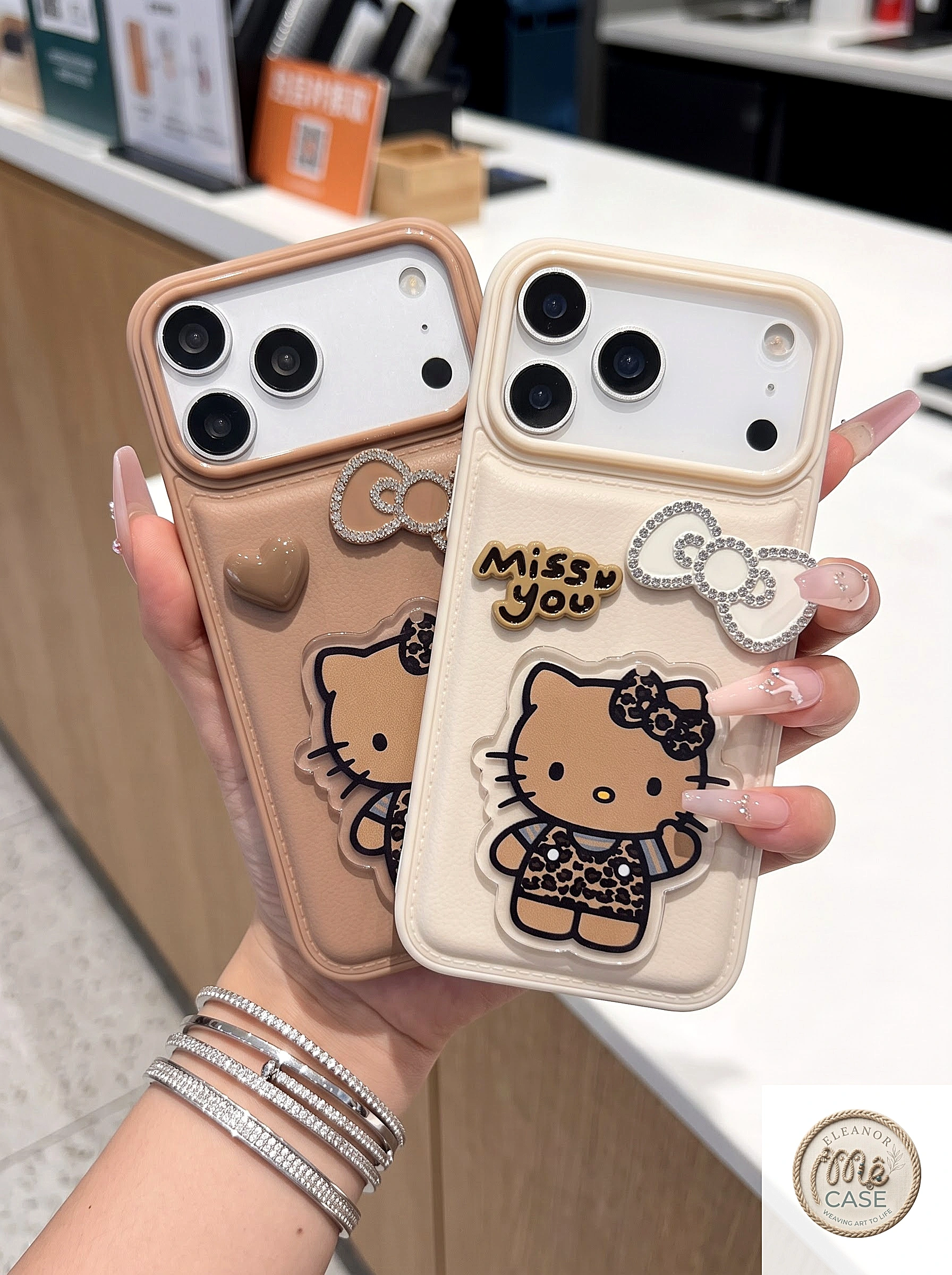 MÃ 86. Ốp Lưng Iphone Kitty Nâu Tây Gắn Nơ Cute