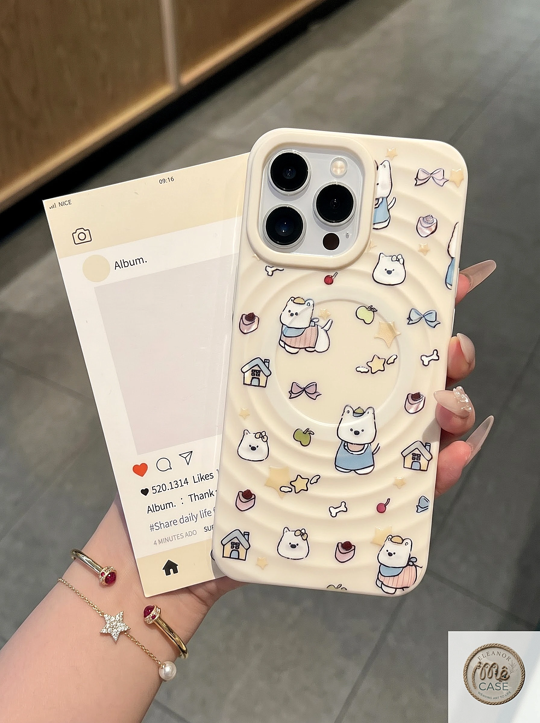 MÃ 68. Ốp Lưng Iphone Gợn Sóng Hỗ Trợ Sạc Từ Tính Họa Tiết Dễ Thương - Chống Sốc Tràn Viền