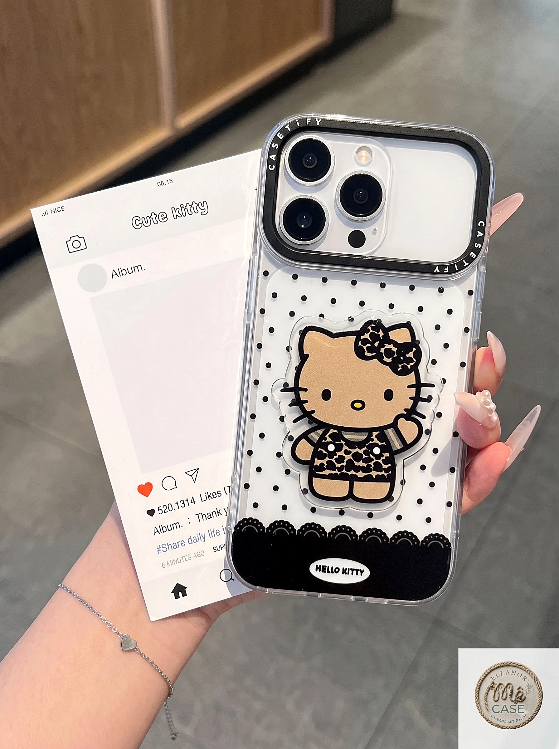 ỐP LƯNG IPHONE  CASE TIFY KITTY NÂU TÂY CHẤM BI