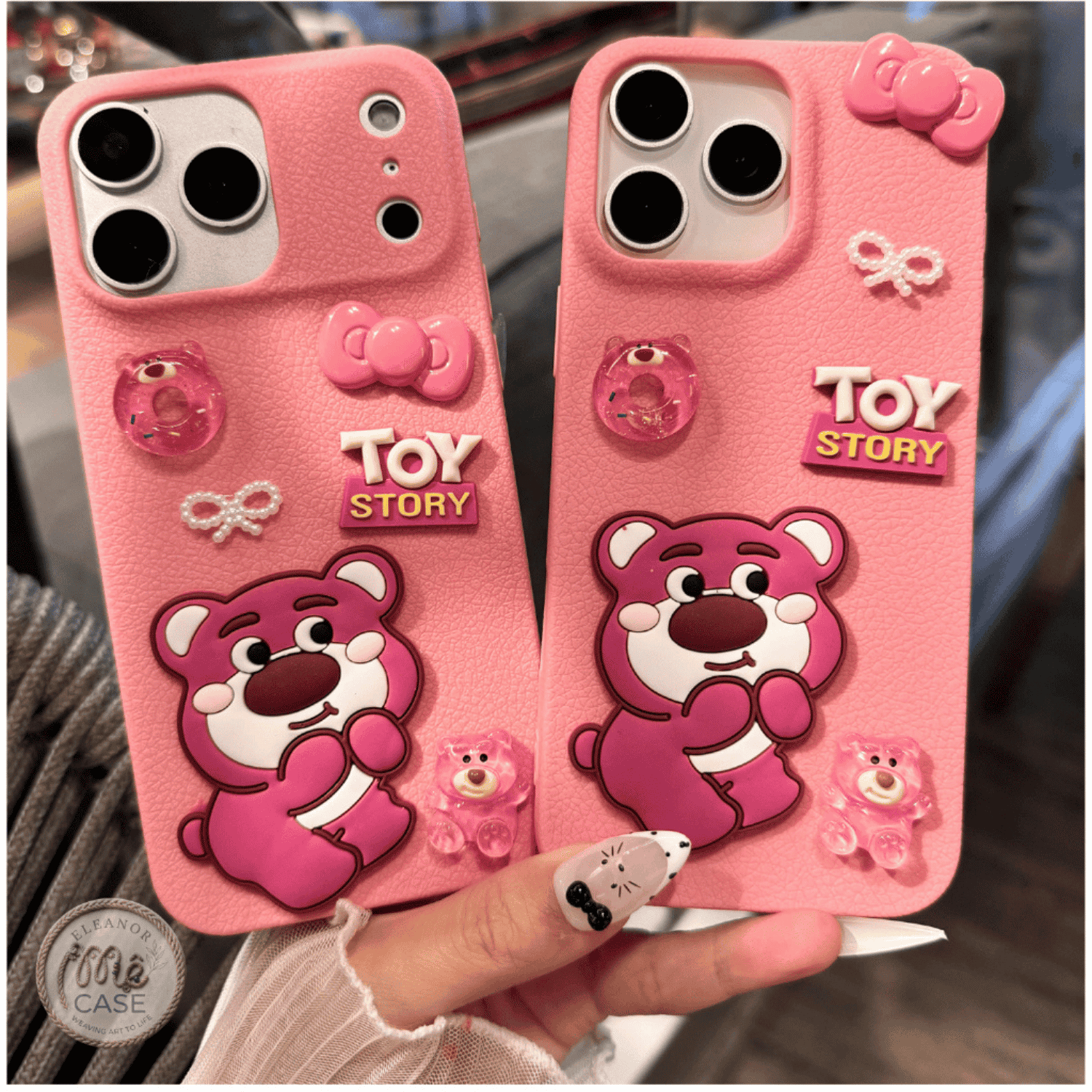 Ốp Lưng iPhone Da Vân Pink Luxury Gắn Charm