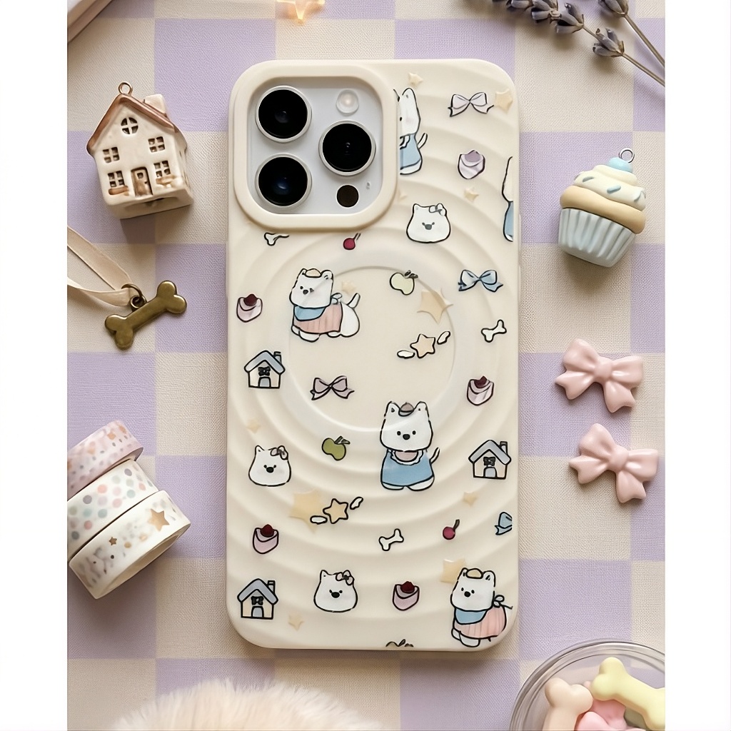Ốp Lưng Iphone Gợn Sóng Hỗ Trợ Sạc Từ Tính Họa Tiết Dễ Thương - Chống Sốc Tràn Viền