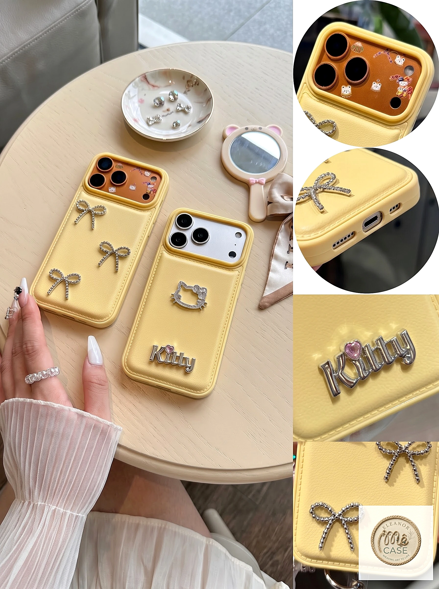 Ốp lưng Iphone màu vàng Bơ sang trọng đính charm