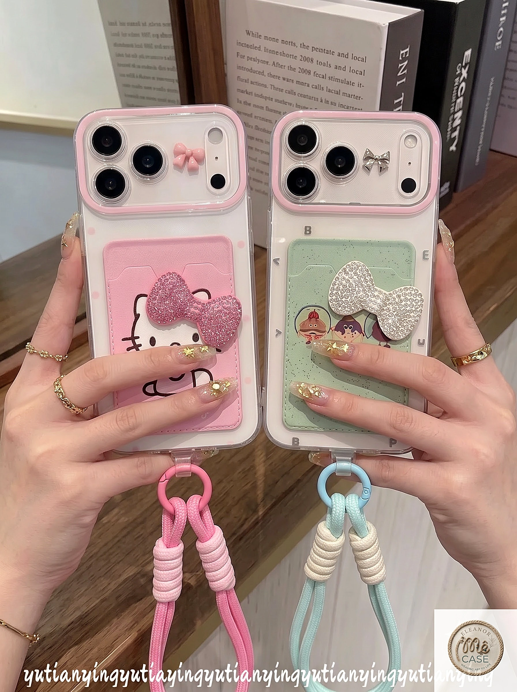 Ốp Lưng iphone_ Ốp Ví Kitty Đính Nơ 3D Dễ Thương