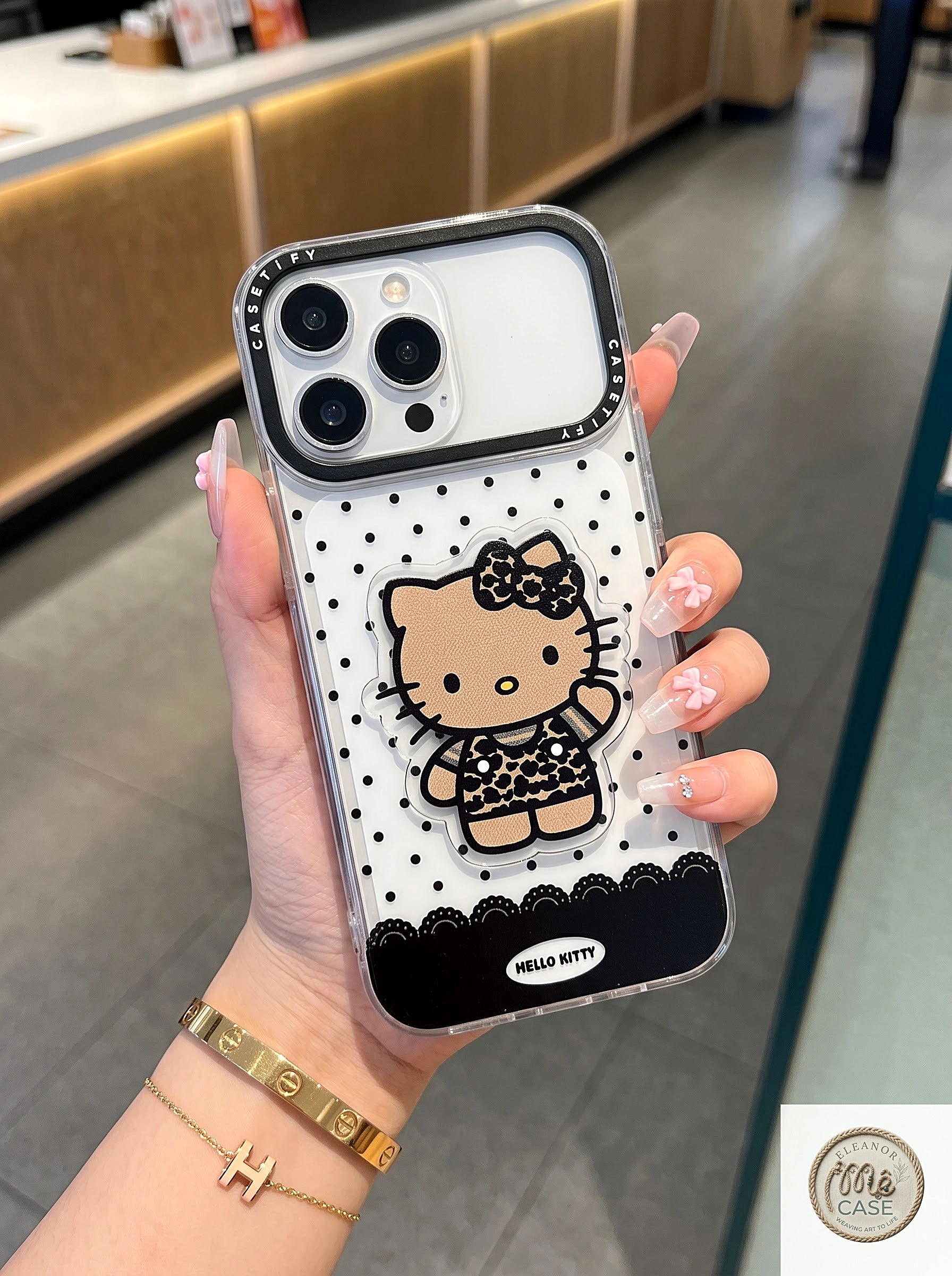 ỐP LƯNG IPHONE  CASE TIFY KITTY NÂU TÂY CHẤM BI