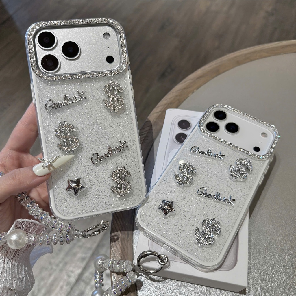 Ốp iPhone Luxury Đính Đá Kèm Dây Ngọc Trai